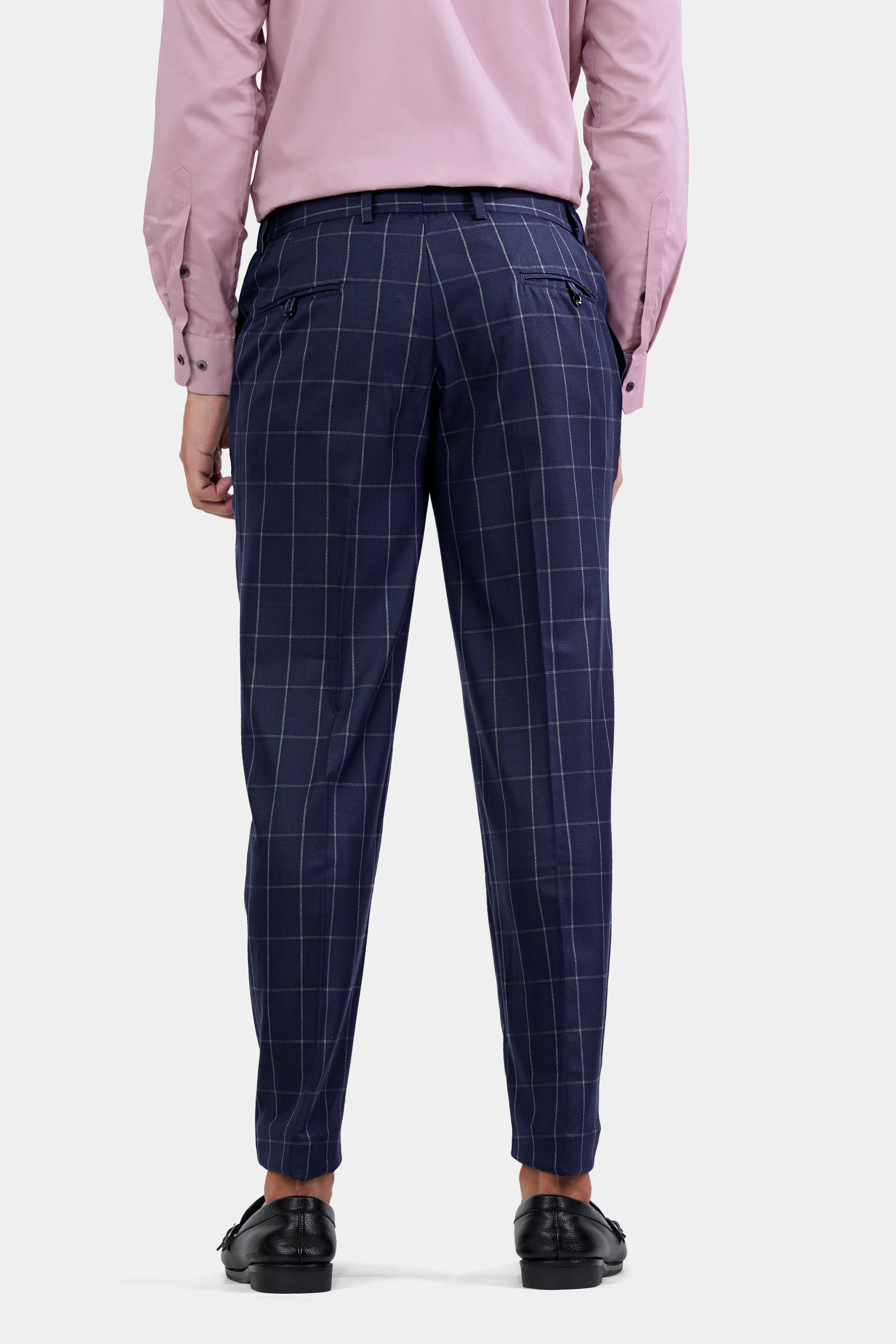 Admiral Blue Windowpane Wool Rich Double Breasted Suit - Image 5