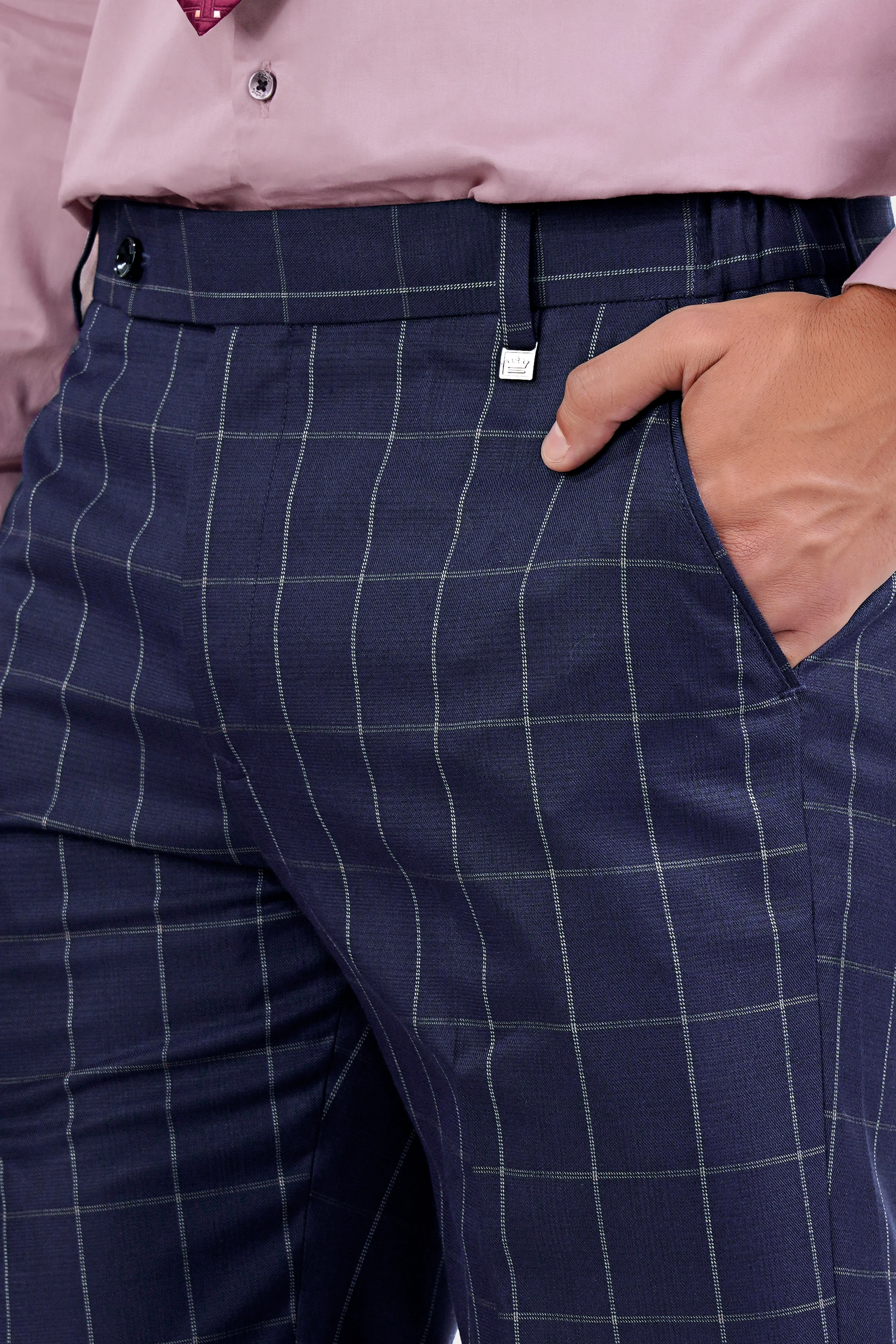 Admiral Blue Windowpane Wool Rich Double Breasted Suit - Image 6