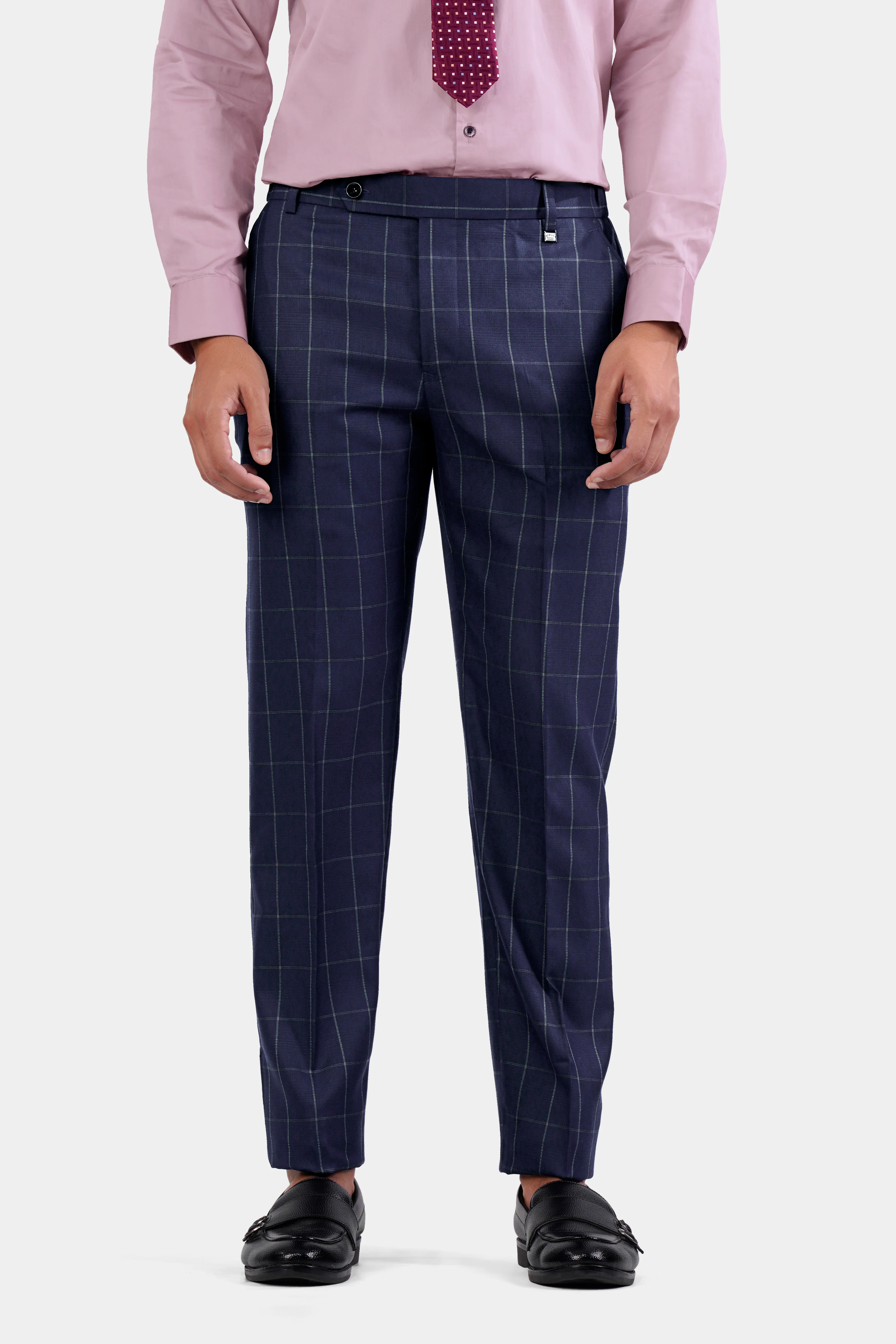 Admiral Blue Windowpane Wool Rich Double Breasted Suit - Image 7