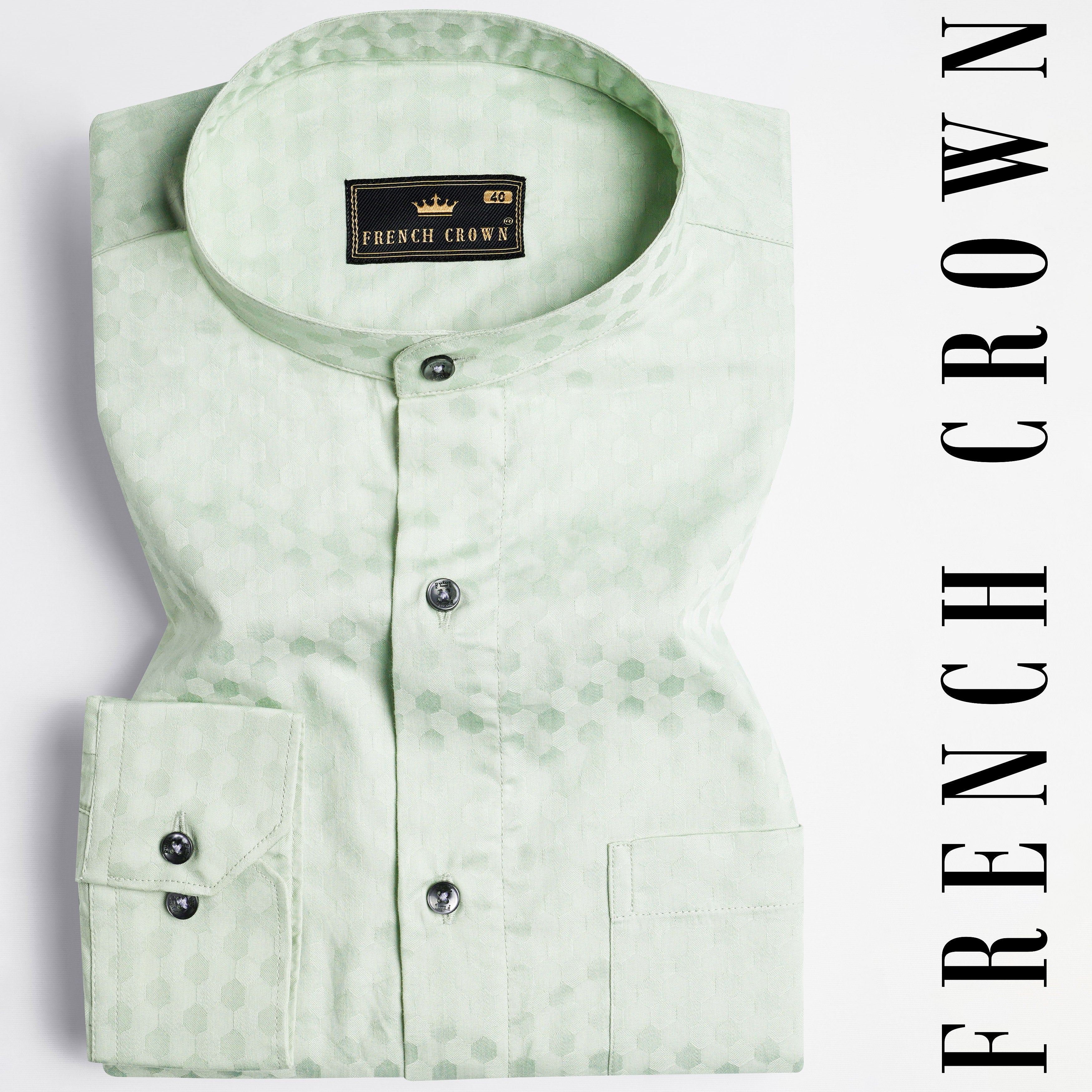 Albescent Green Hexagonal Jacquard Textured Premium Giza Cotton Shirt - Image 7