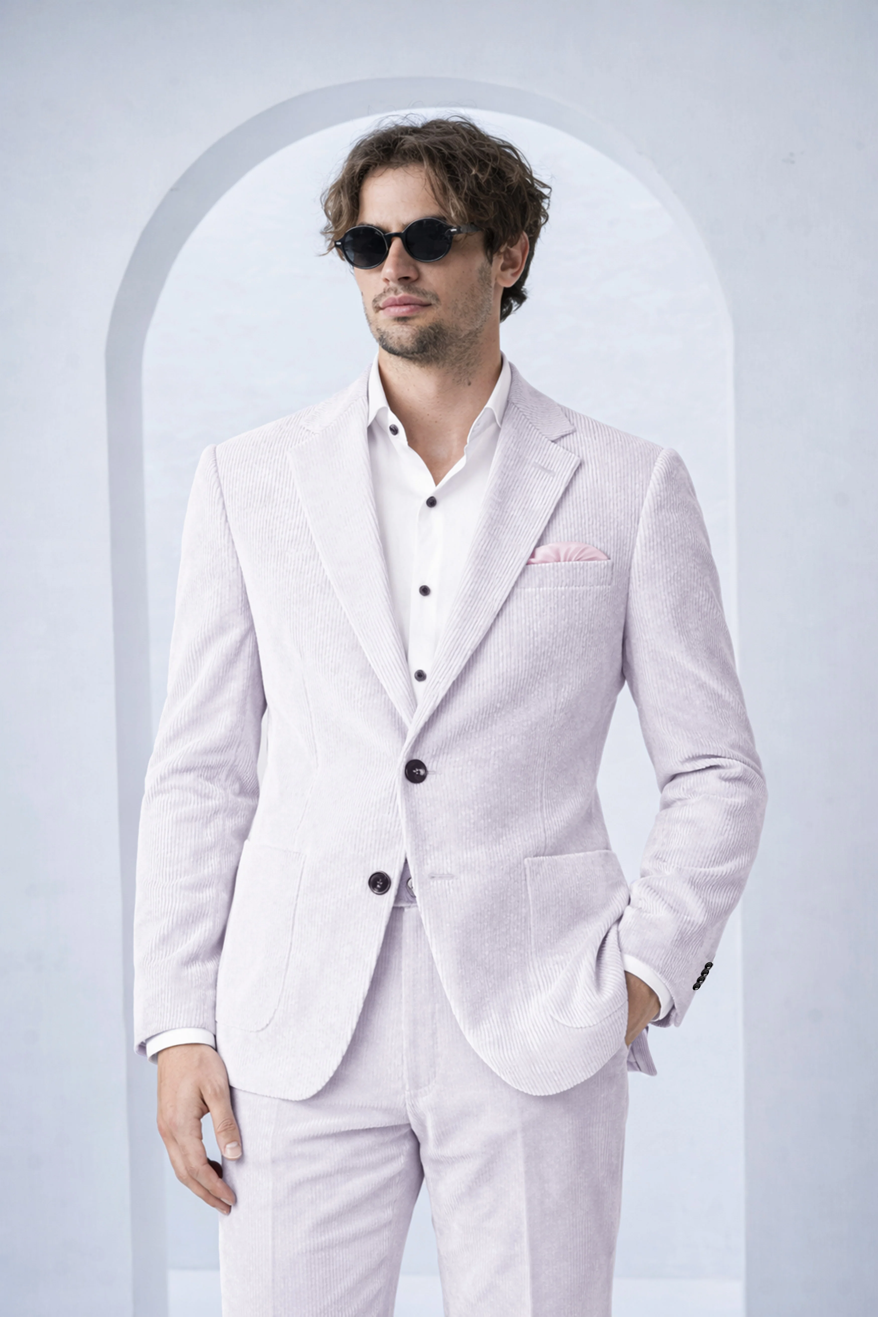 Auremerc-Mercury Gray Corduroy Single Breasted Sports Suit - Image 11