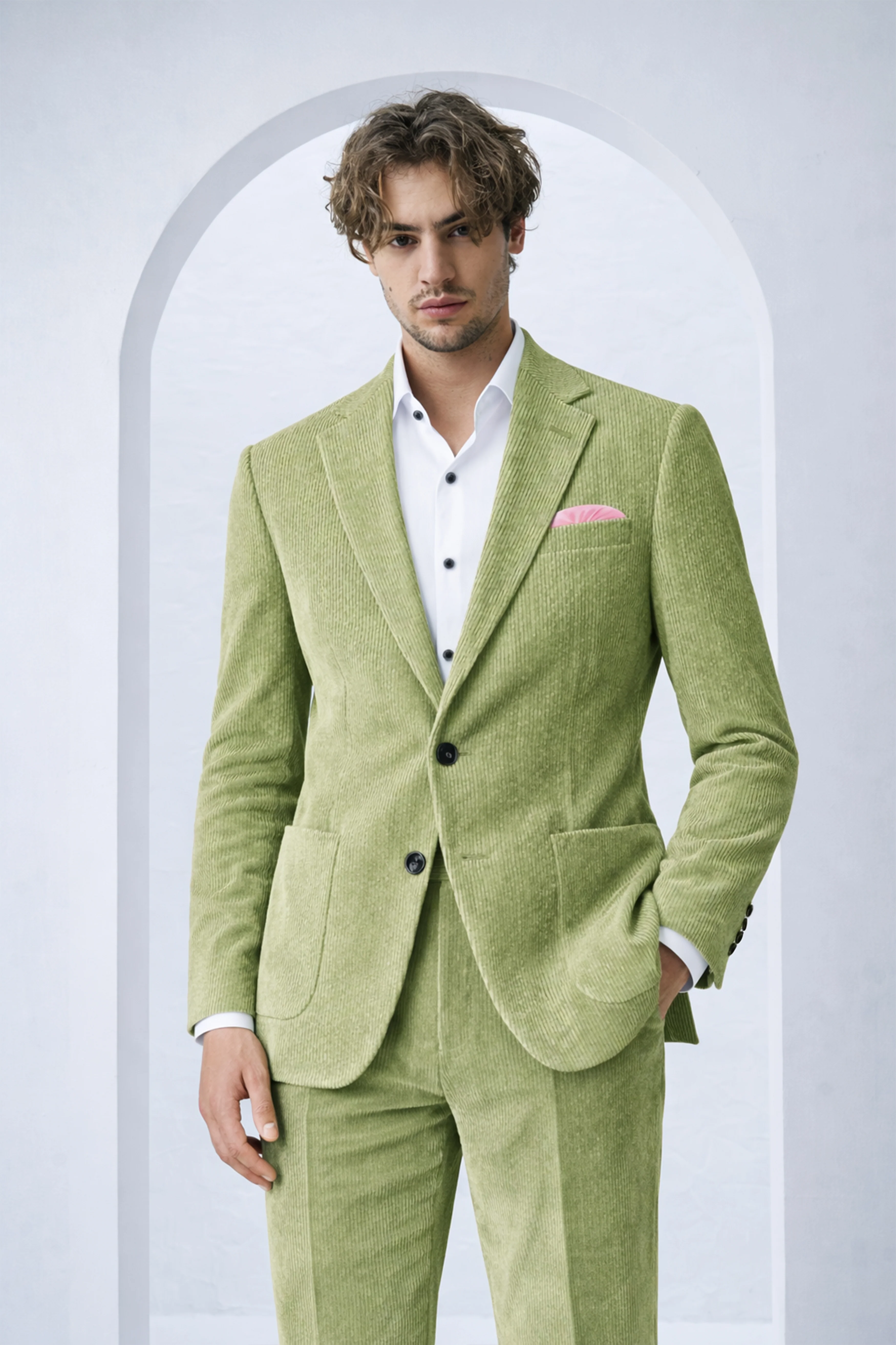 Aurethist-Thistle Green Corduroy Single Breasted Sports Suit - Image 11