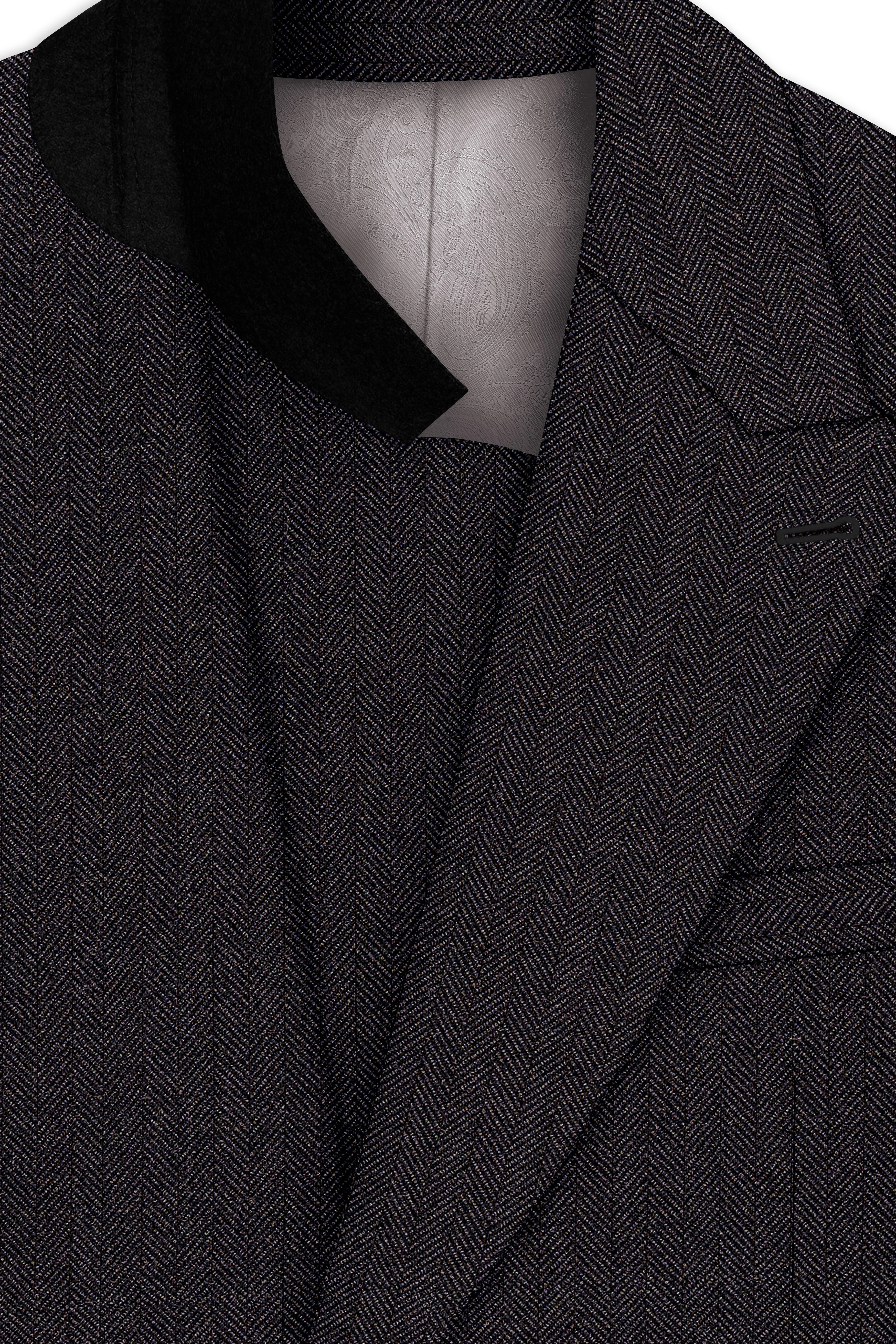 Aurezion-Zeus Brown Herringbone Textured Tweed Double Breasted Suit - Image 5