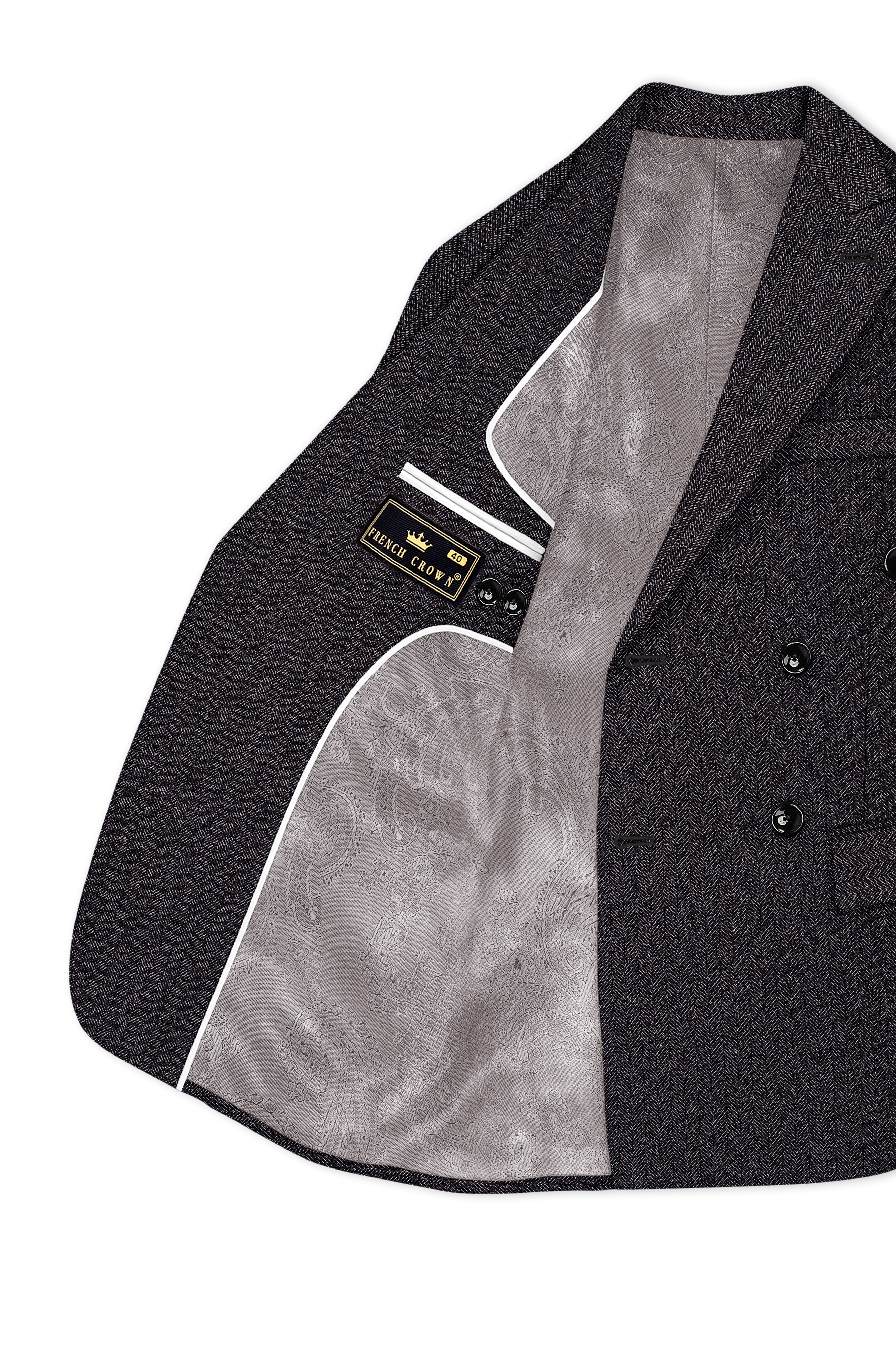 Aurezion-Zeus Brown Herringbone Textured Tweed Double Breasted Suit - Image 6