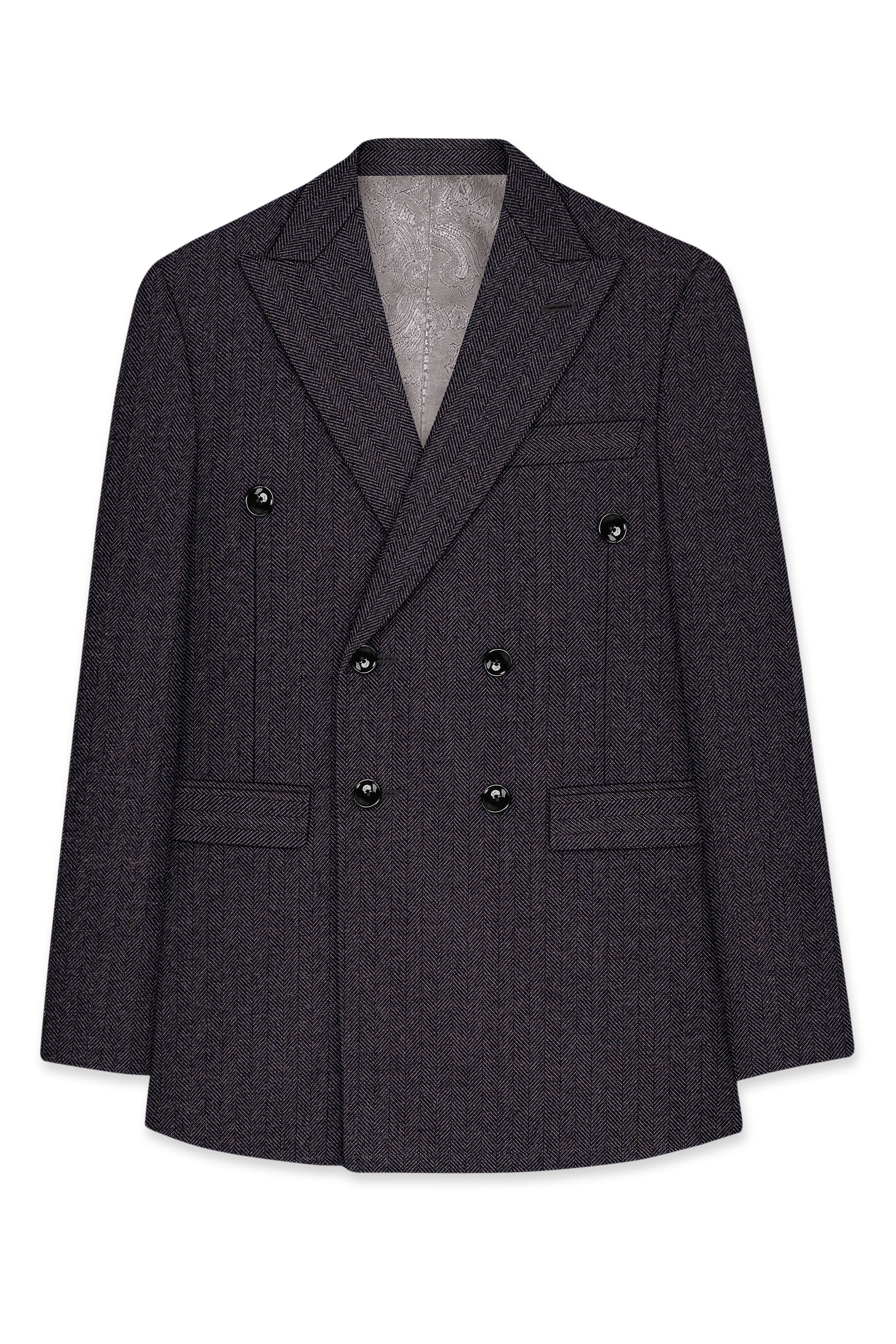 Aurezion-Zeus Brown Herringbone Textured Tweed Double Breasted Suit - Image 8