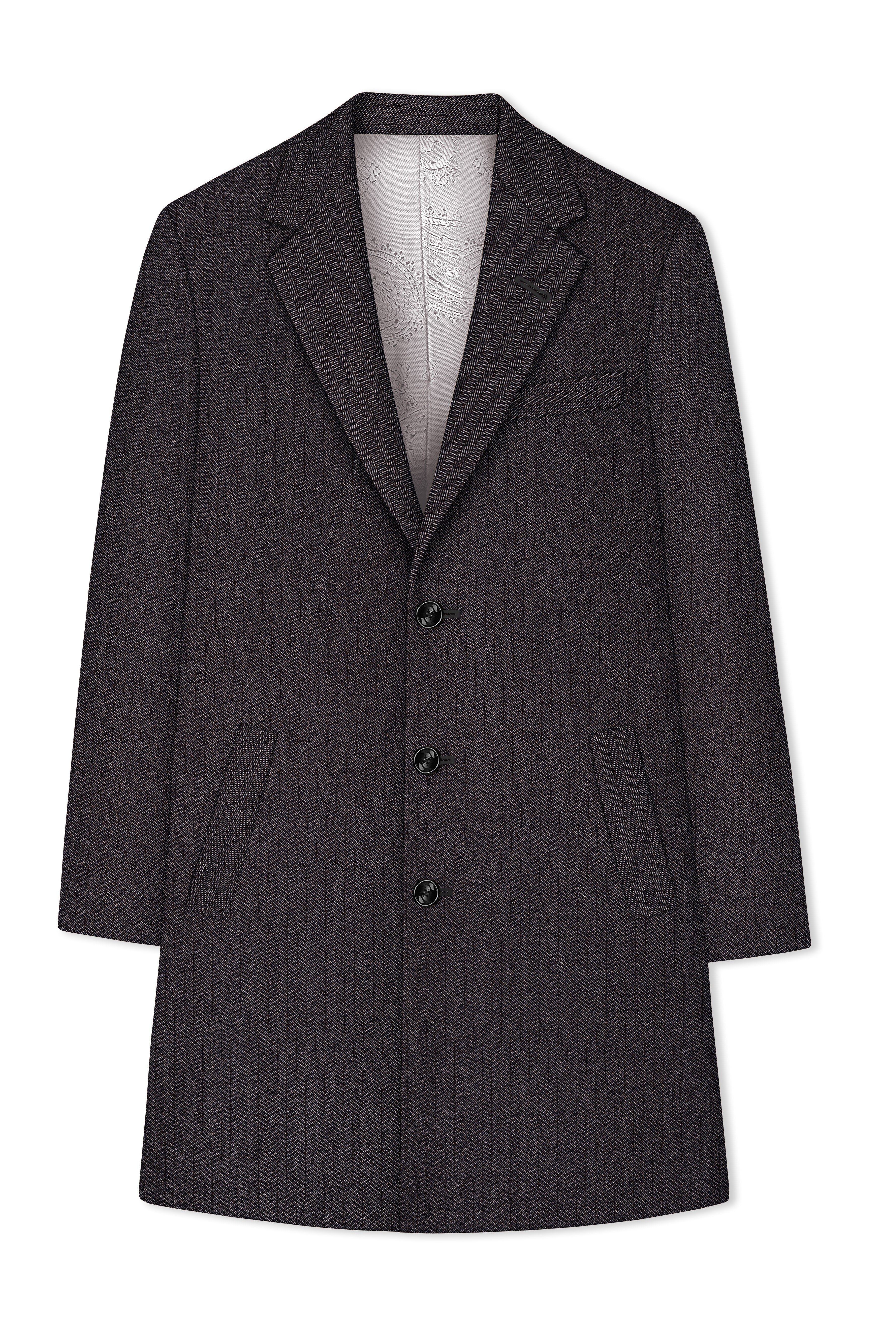 Aurezion-Zeus Brown Herringbone Textured Tweed Single Breasted Overcoat - Image 7