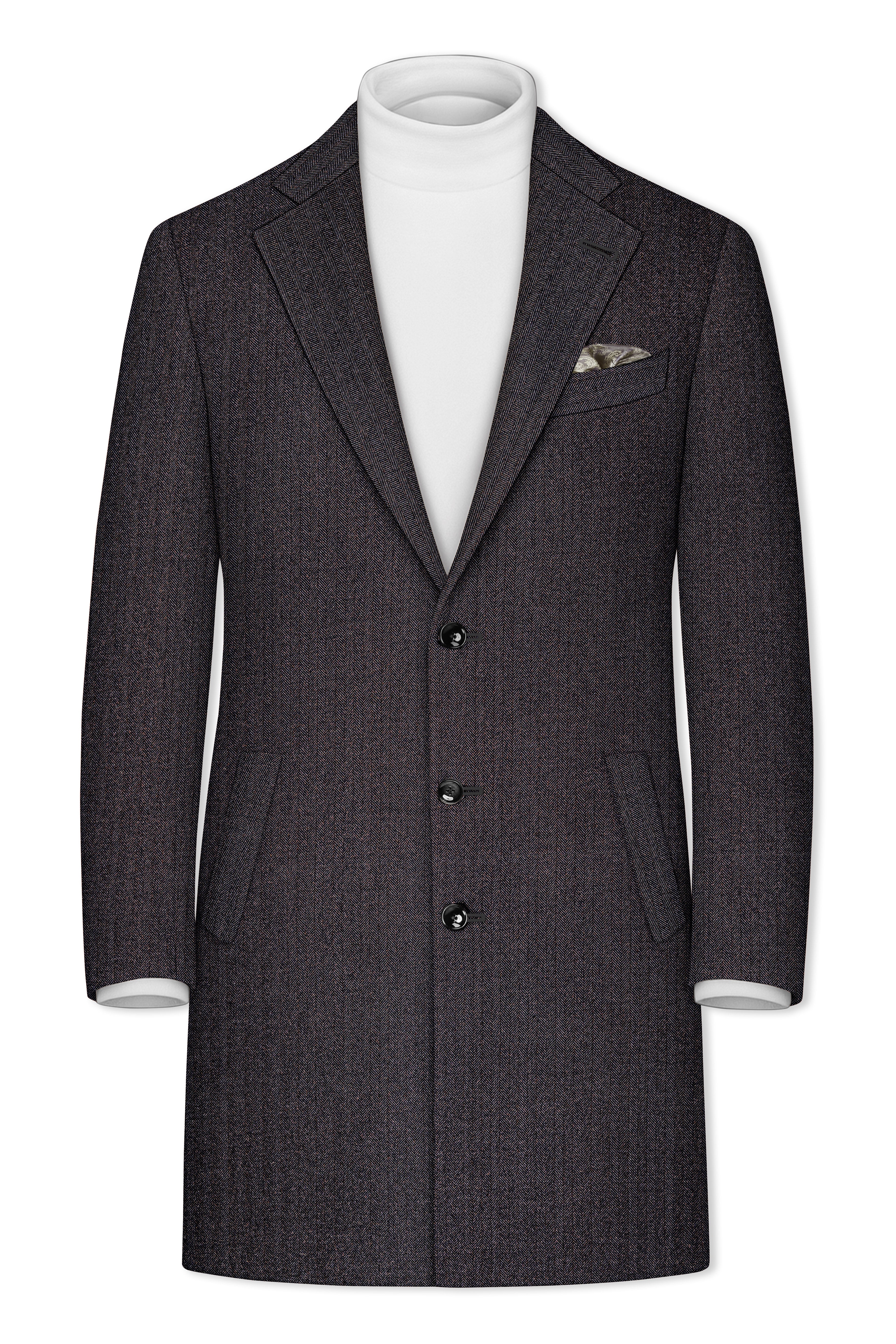 Aurezion-Zeus Brown Herringbone Textured Tweed Single Breasted Overcoat With Pant - Image 9