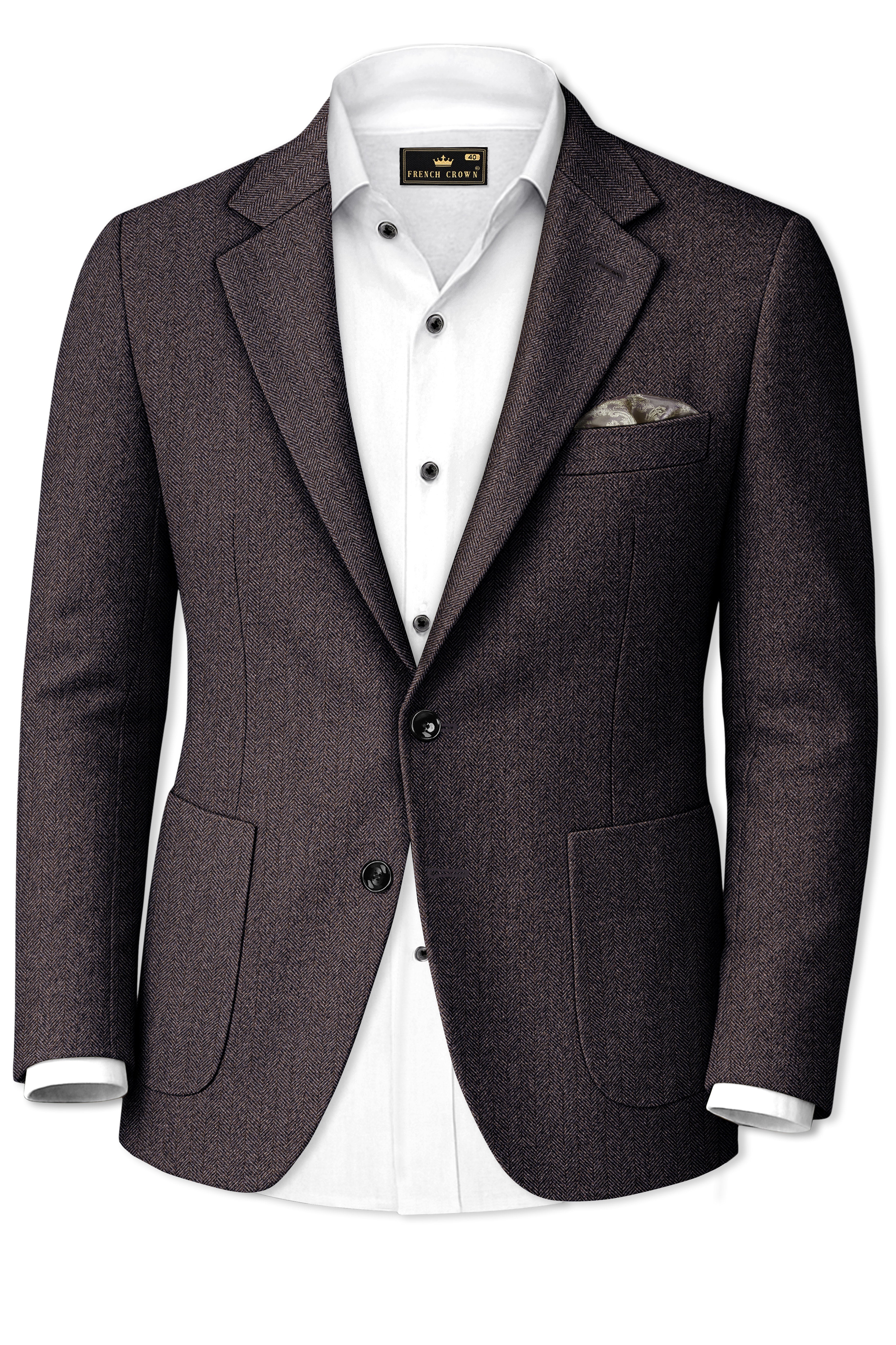 Aurezion-Zeus Brown Herringbone Textured Tweed Single Breasted Sports Suit - Image 10