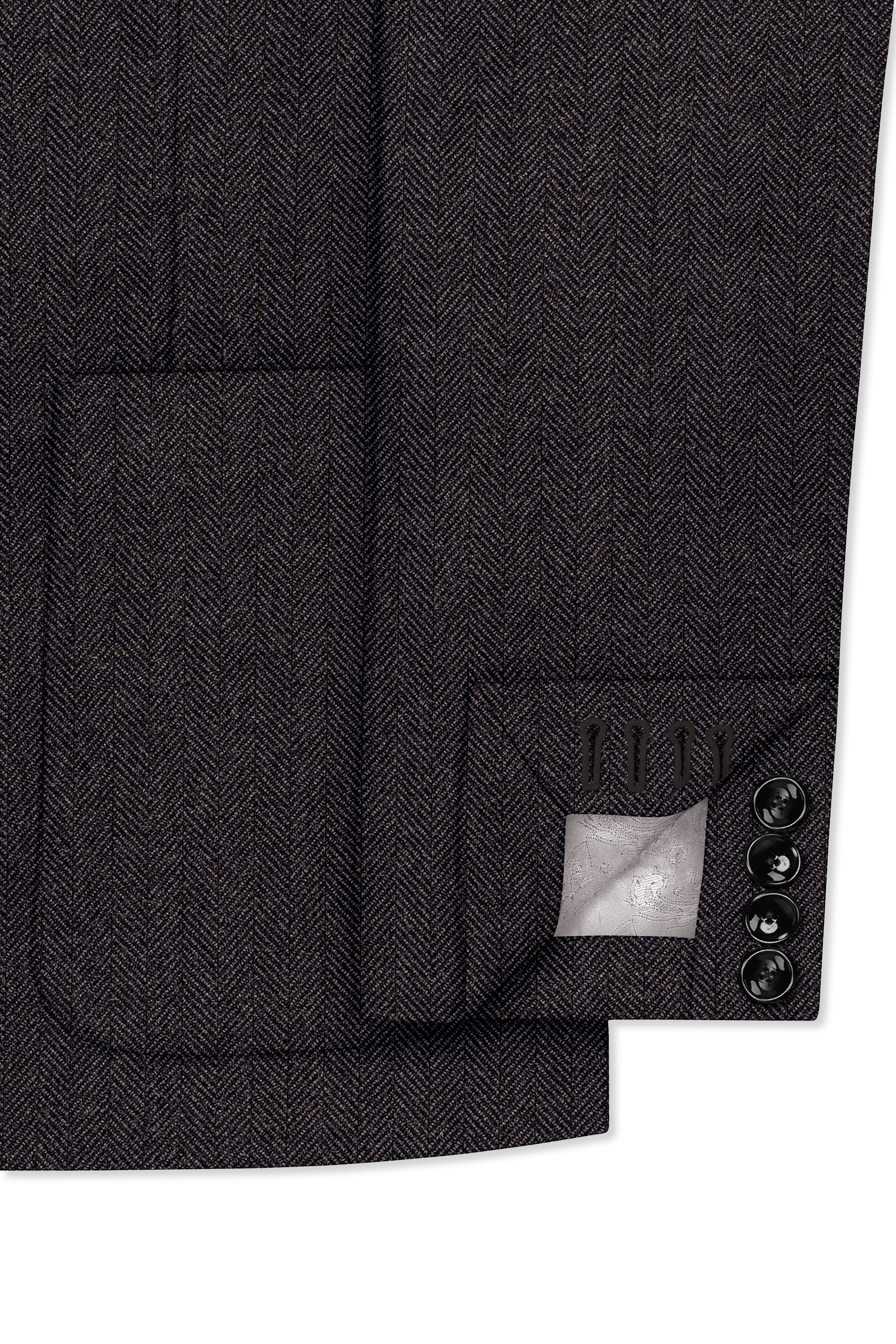Aurezion-Zeus Brown Herringbone Textured Tweed Single Breasted Sports Suit - Image 7