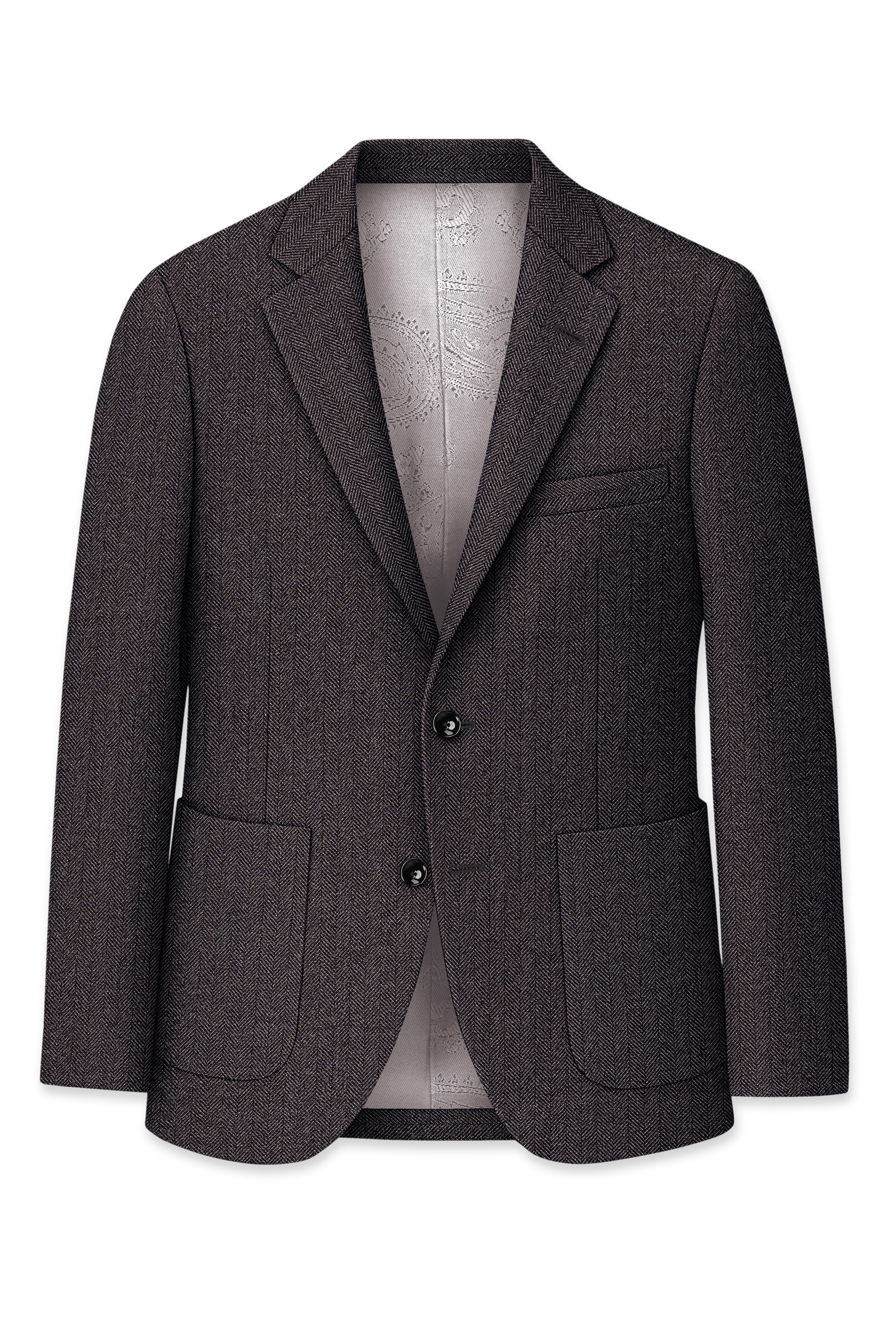 Aurezion-Zeus Brown Herringbone Textured Tweed Single Breasted Sports Suit - Image 8
