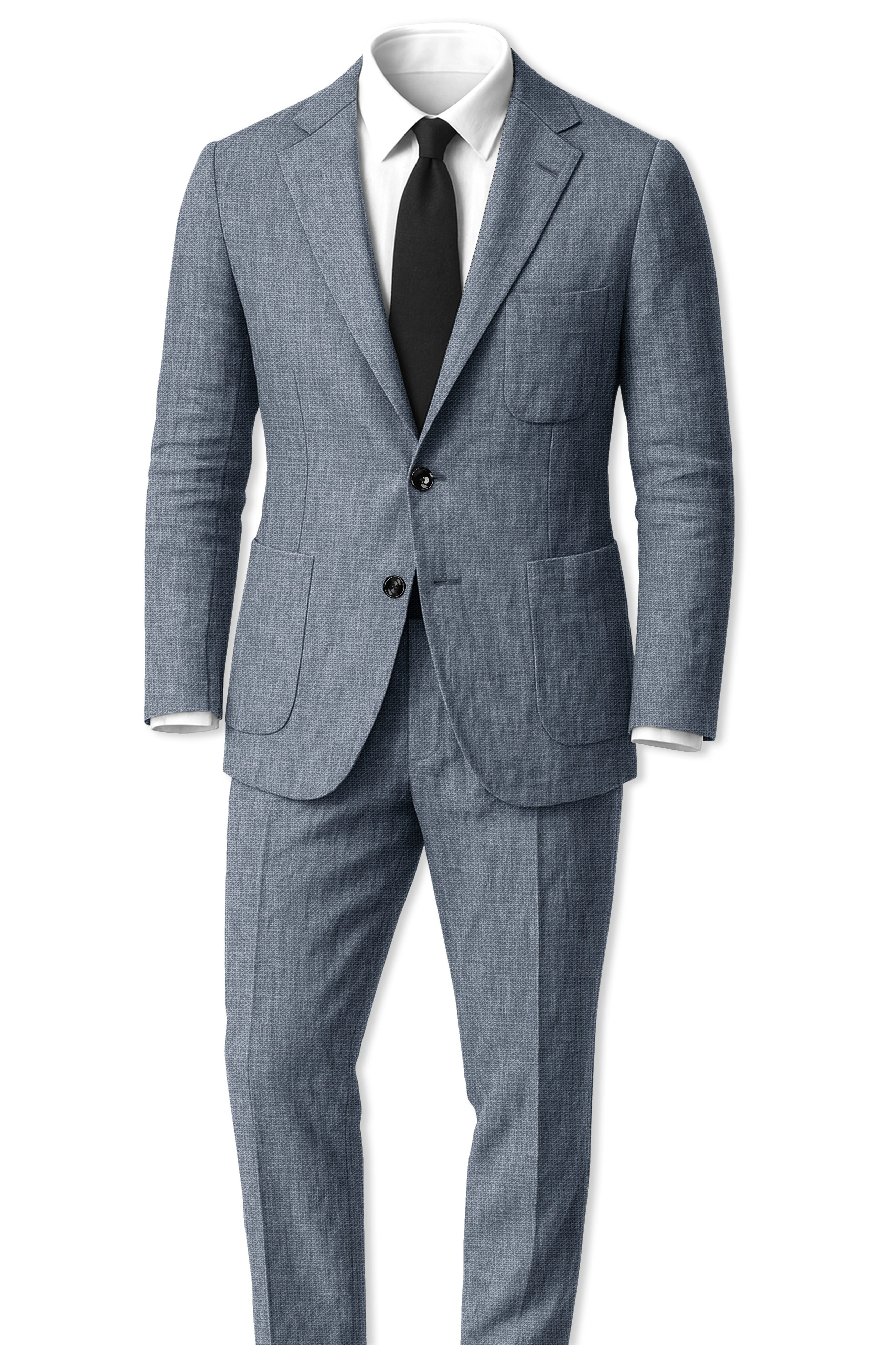 Azurven-Cadet Blue Luxurious Linen Single Breasted Sports Blazer - Image 4