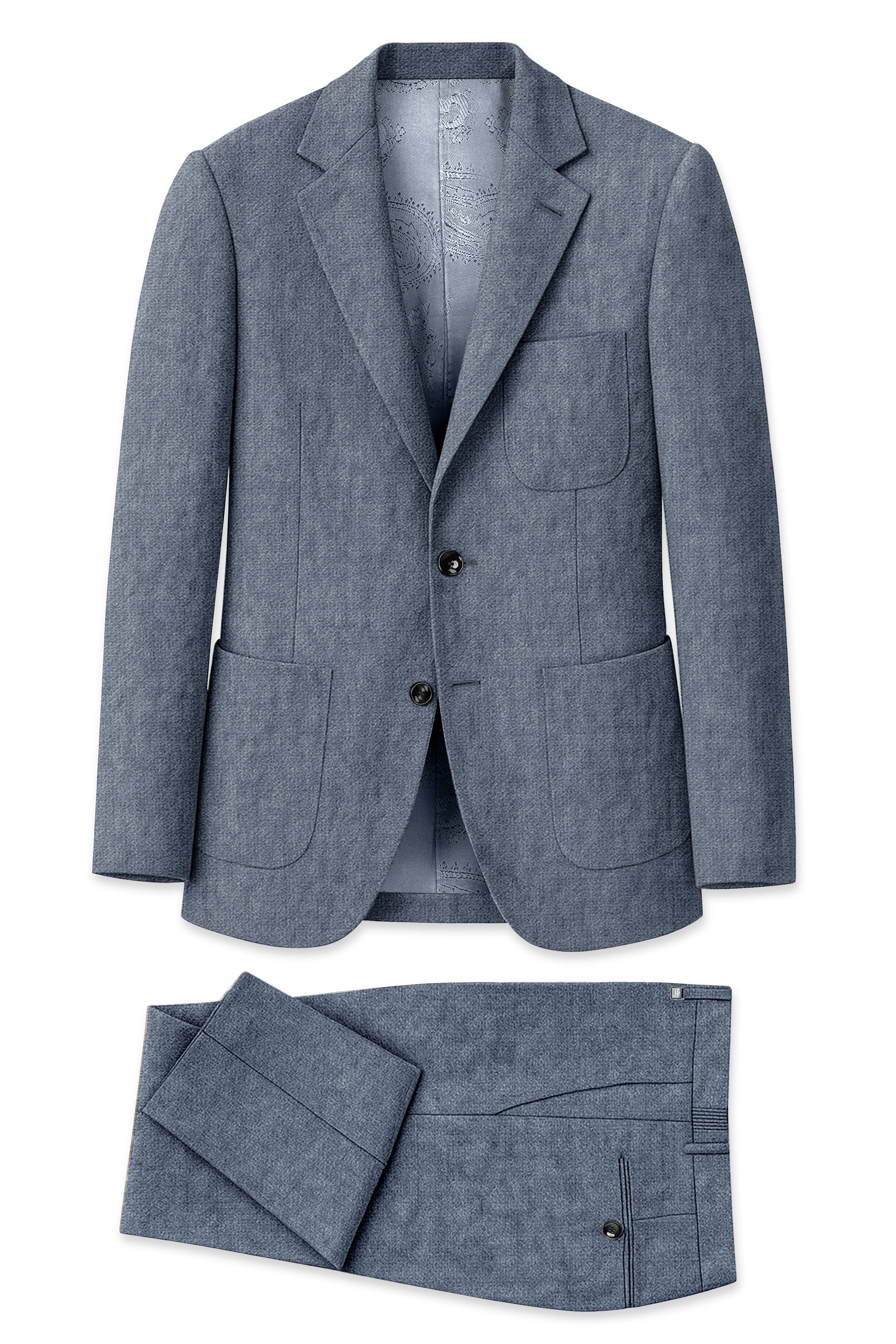 Azurven-Cadet Blue Luxurious Linen Single Breasted Sports Suit - Image 11