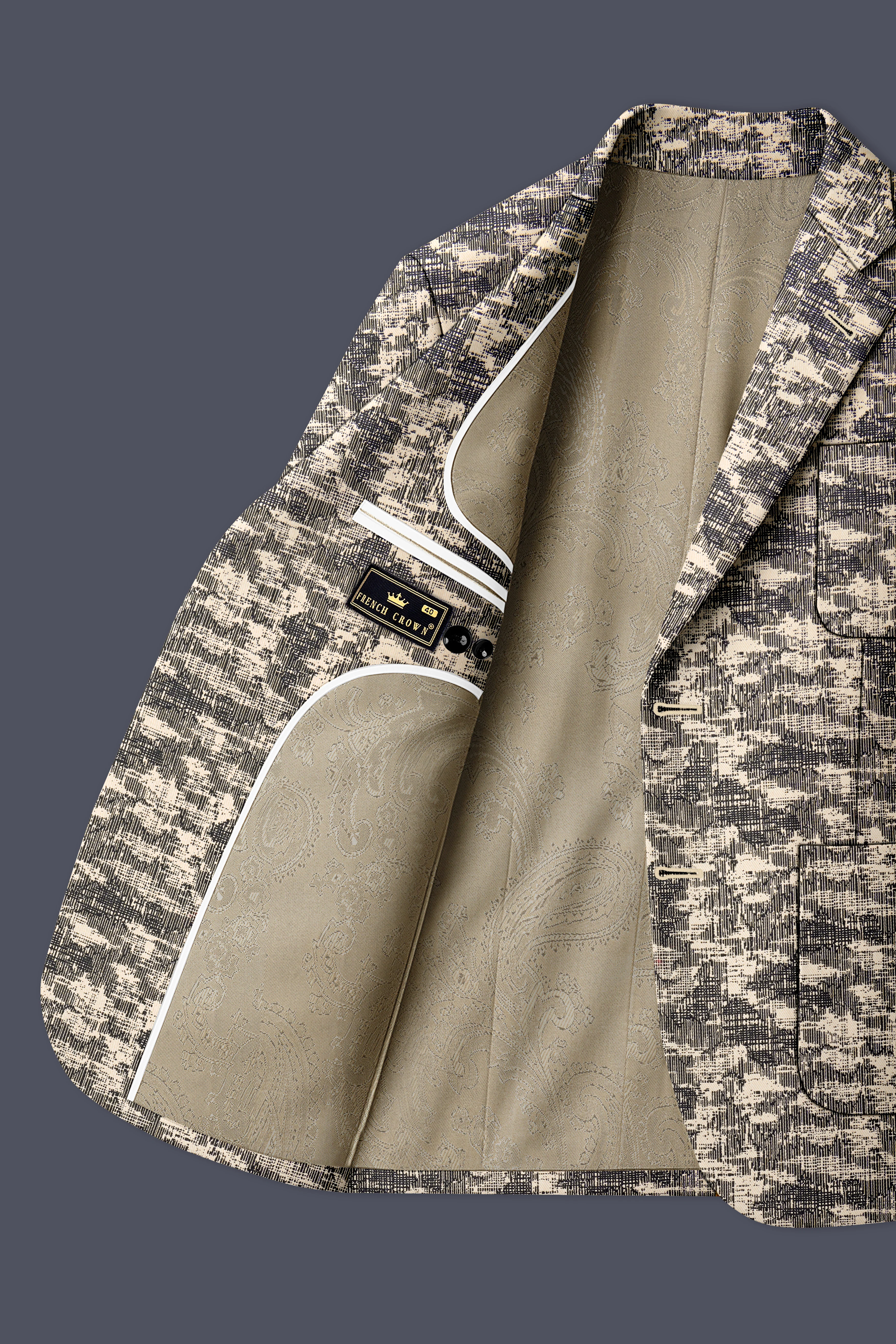 Bastille and Champagne Beige Abstract Print Designer Blazer - Image 5