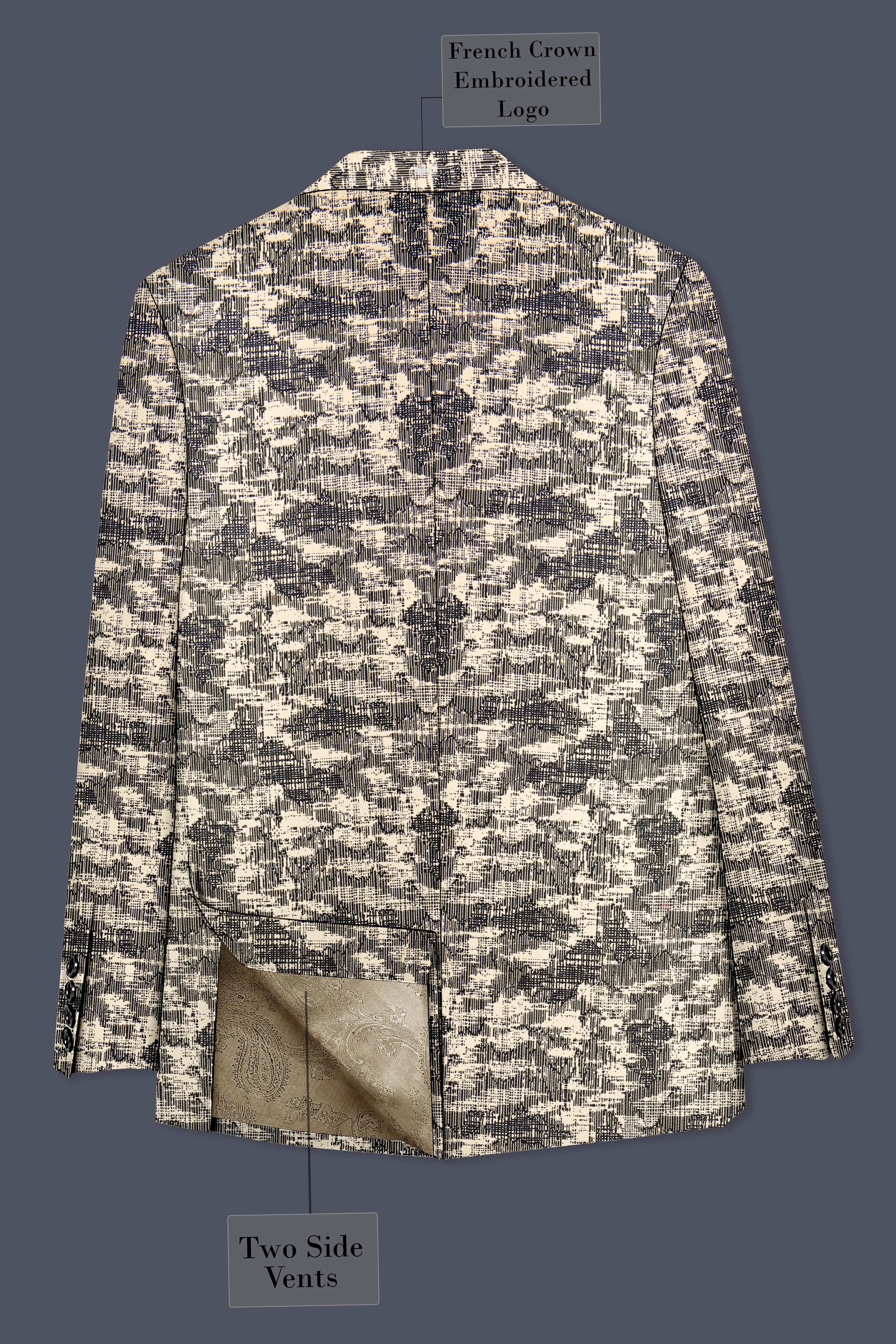 Bastille and Champagne Beige Abstract Print Designer Blazer - Image 8