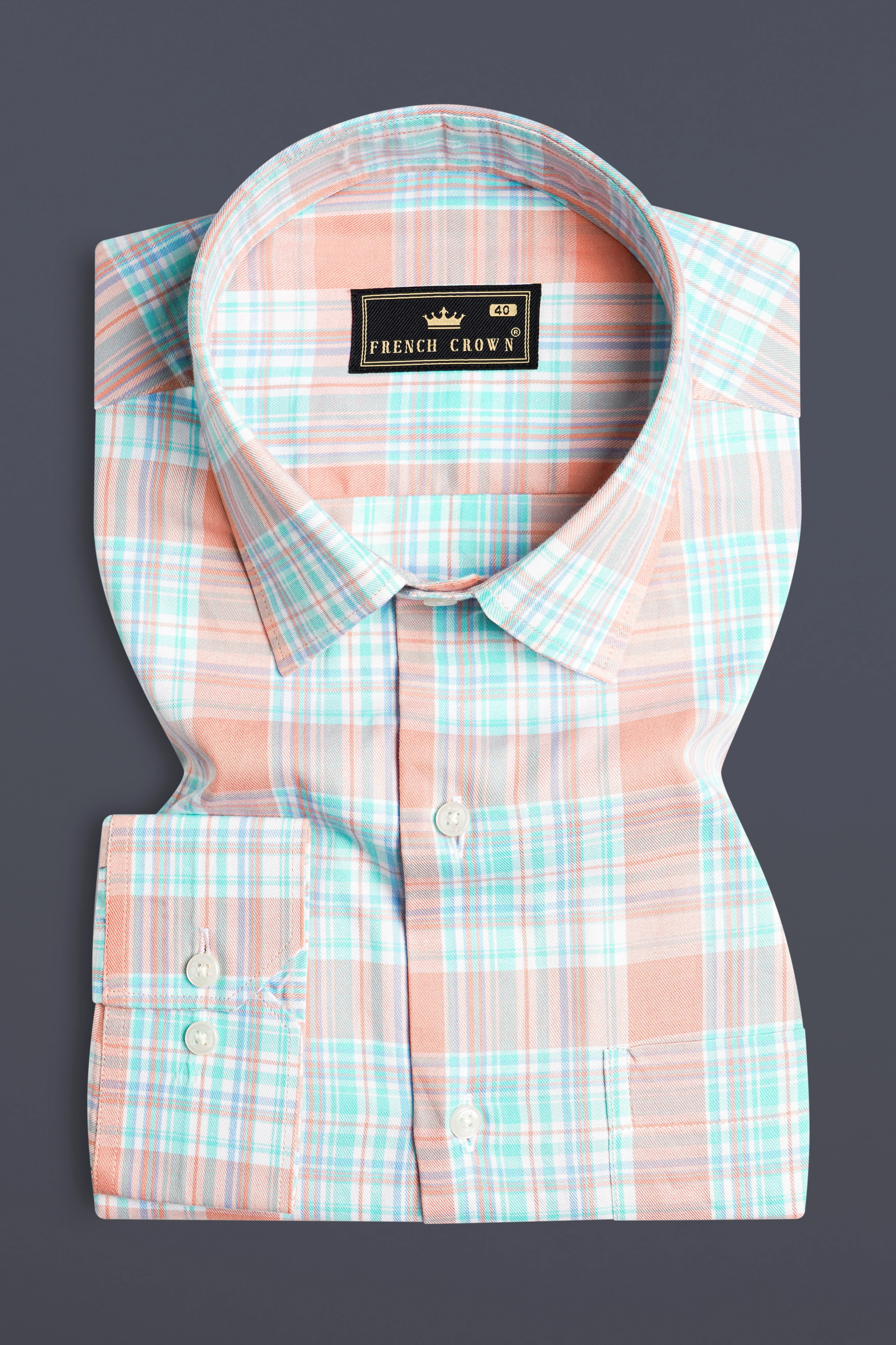 Beauty Pink and Moonstone Blue Twill Checkered Premium Cotton Shirt - Image 3