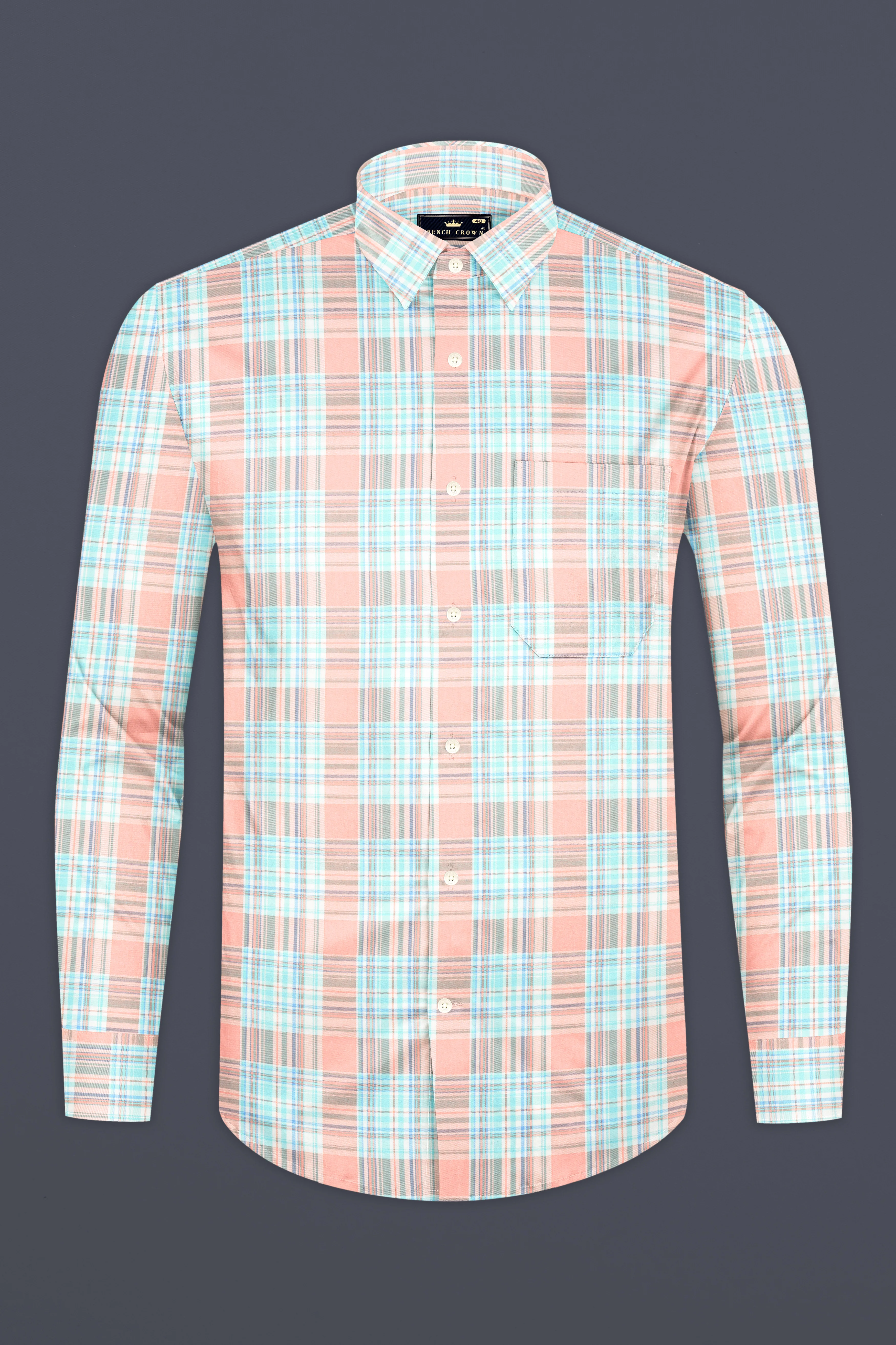 Beauty Pink and Moonstone Blue Twill Checkered Premium Cotton Shirt - Image 4