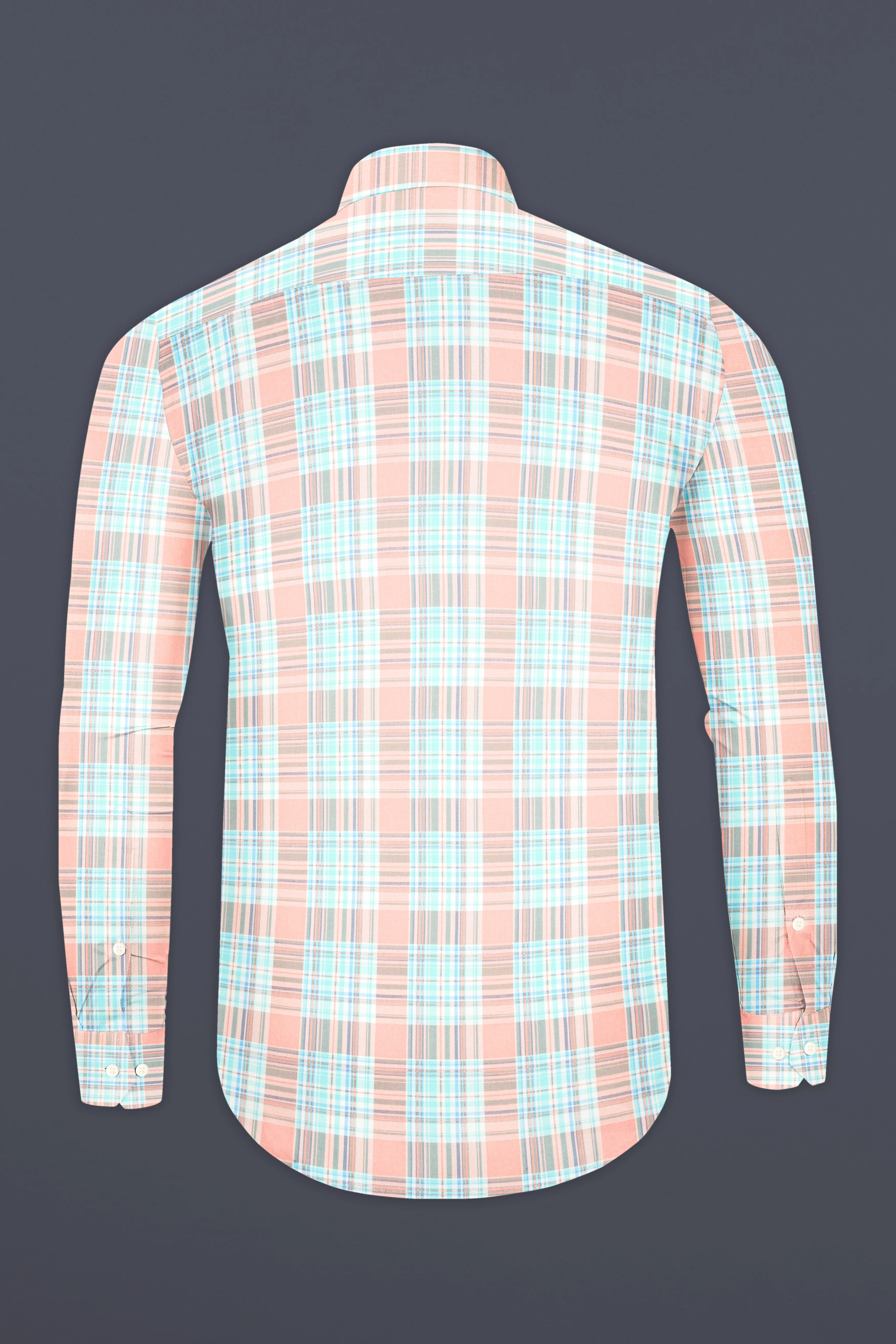 Beauty Pink and Moonstone Blue Twill Checkered Premium Cotton Shirt - Image 5