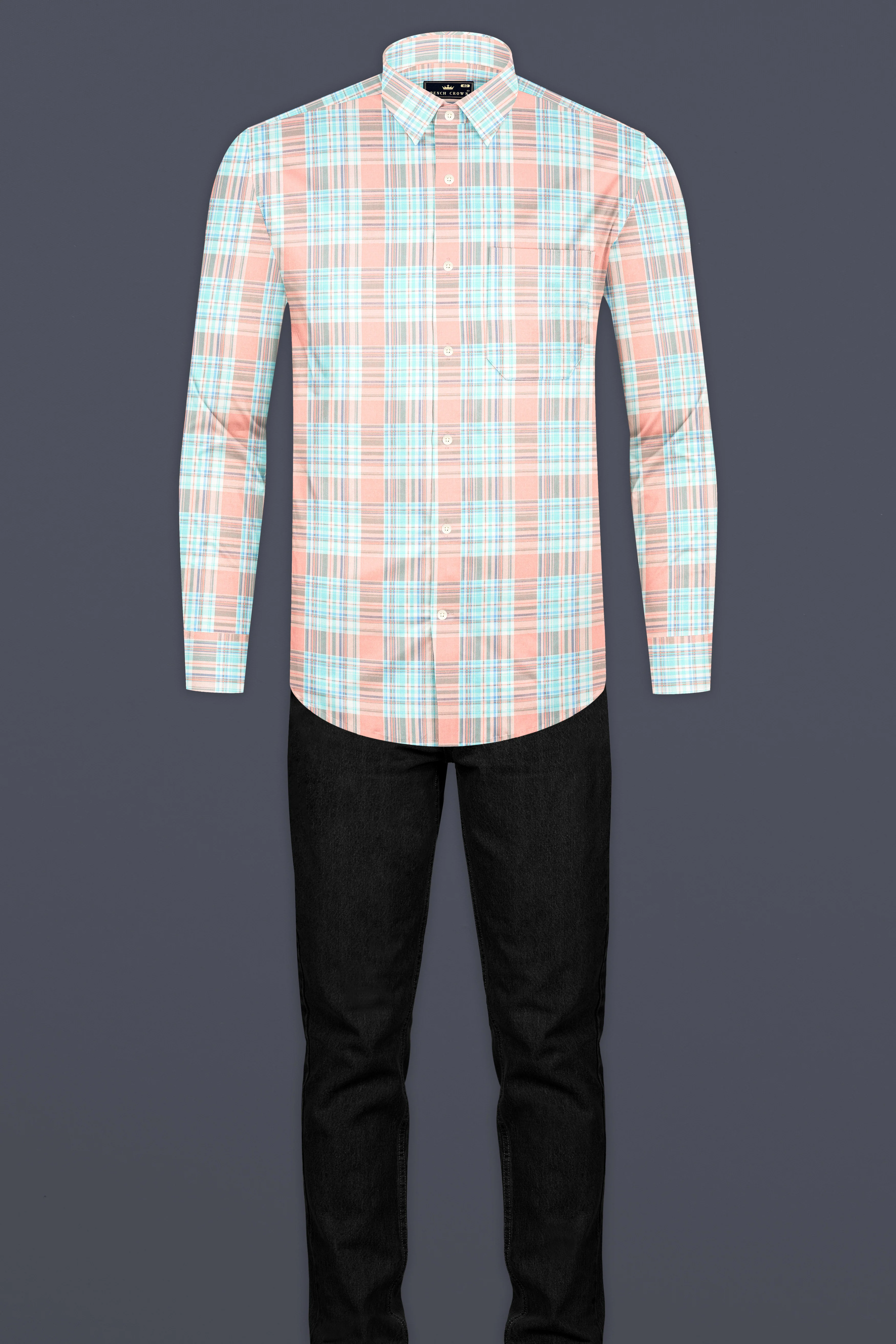 Beauty Pink and Moonstone Blue Twill Checkered Premium Cotton Shirt - Image 6