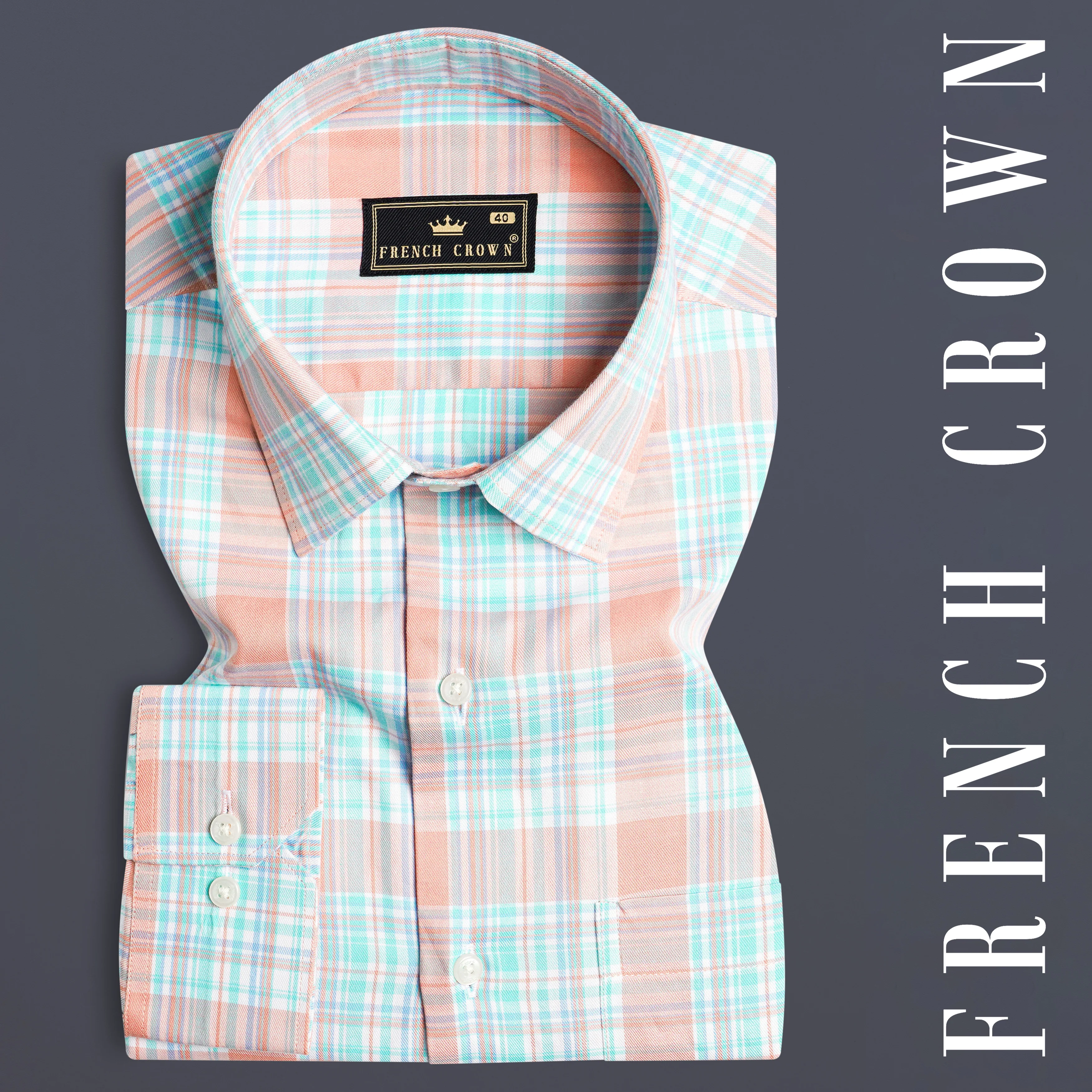 Beauty Pink and Moonstone Blue Twill Checkered Premium Cotton Shirt - Image 7