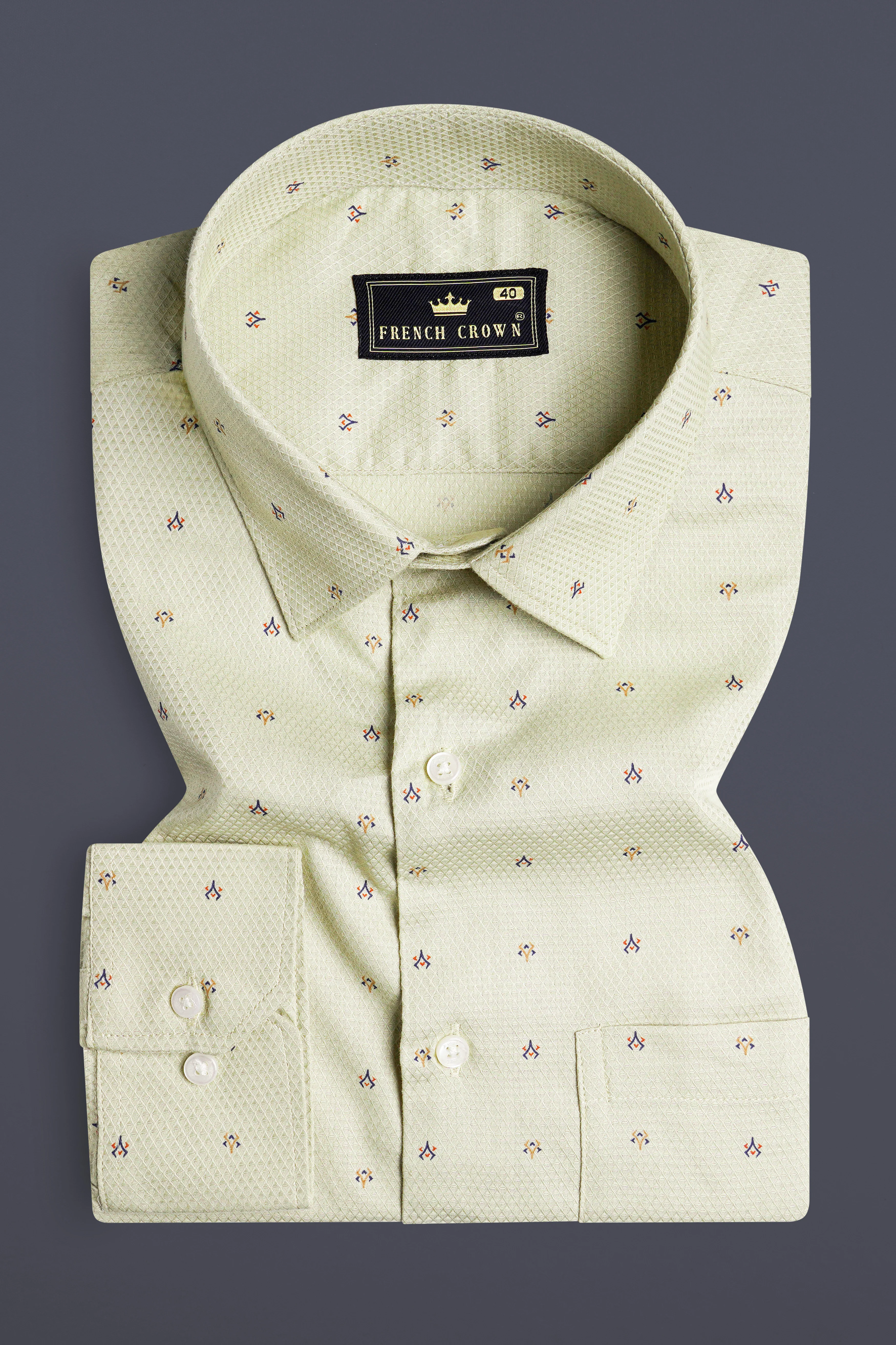 Beryl Green Dobby Textured Premium Giza Cotton Shirt - Image 3