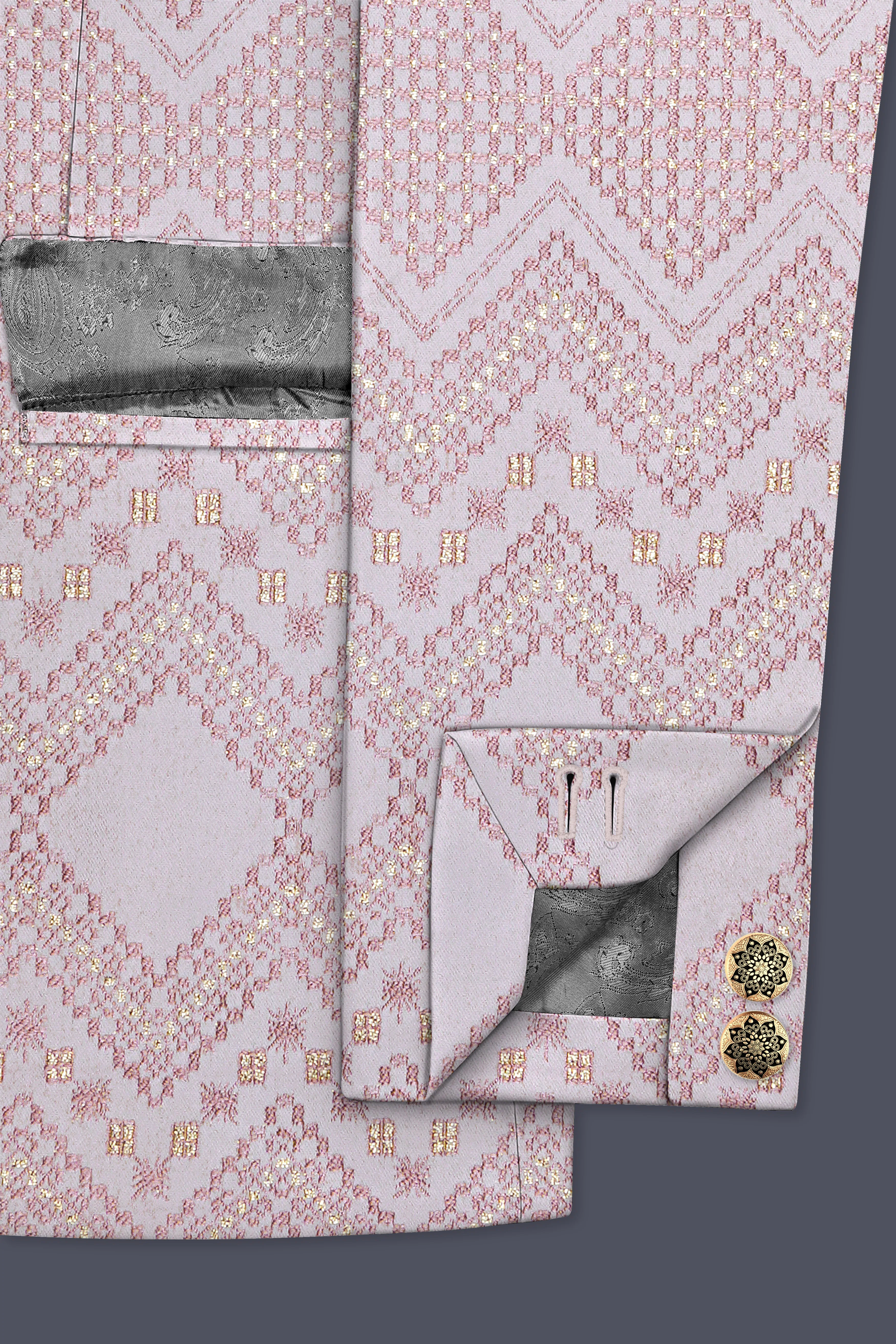 Blossom Pink Thread and Chevron Sequin Embroidered Cross Placket Bandhgala Jodhpuri - Image 5