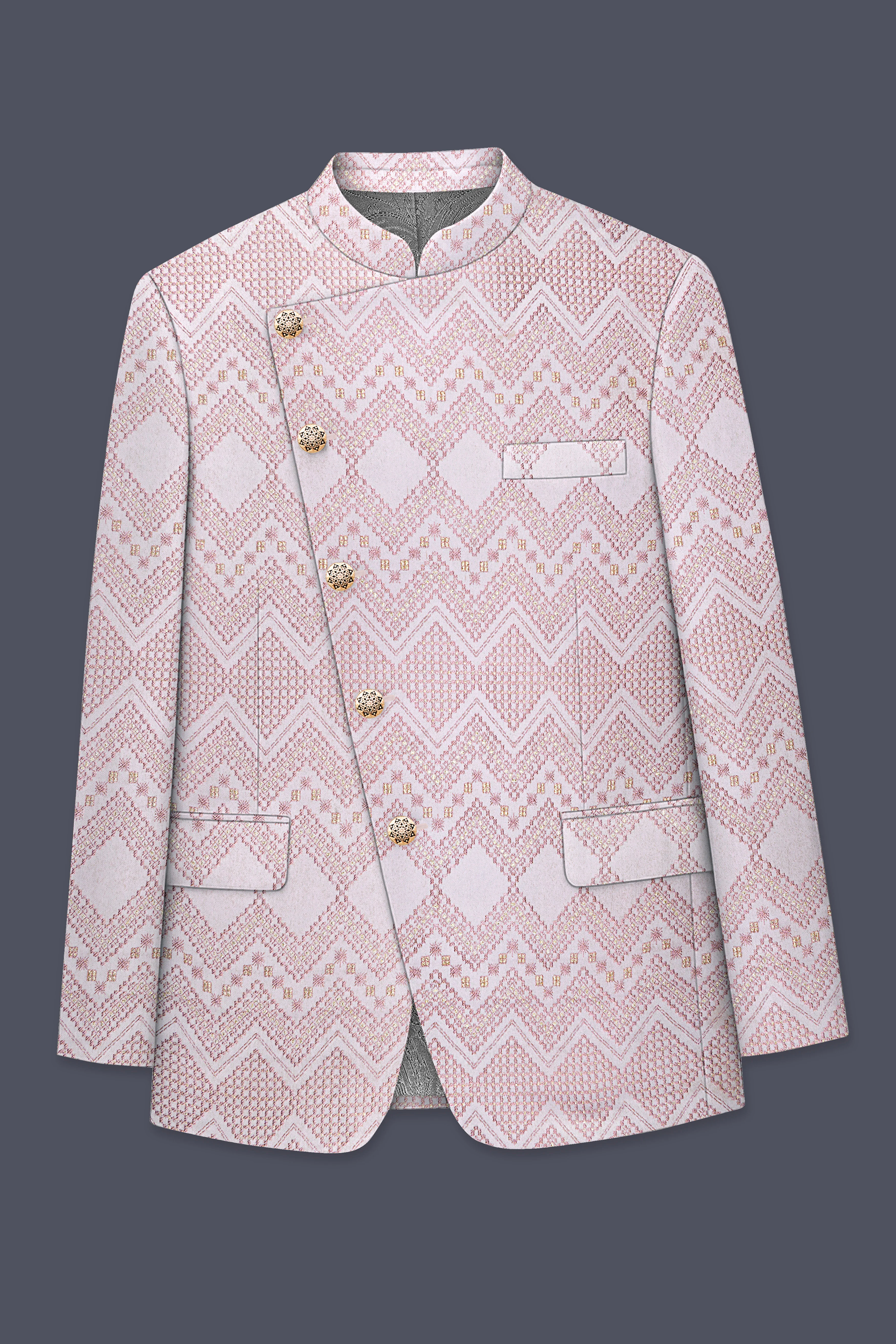Blossom Pink Thread and Chevron Sequin Embroidered Cross Placket Bandhgala Jodhpuri - Image 6