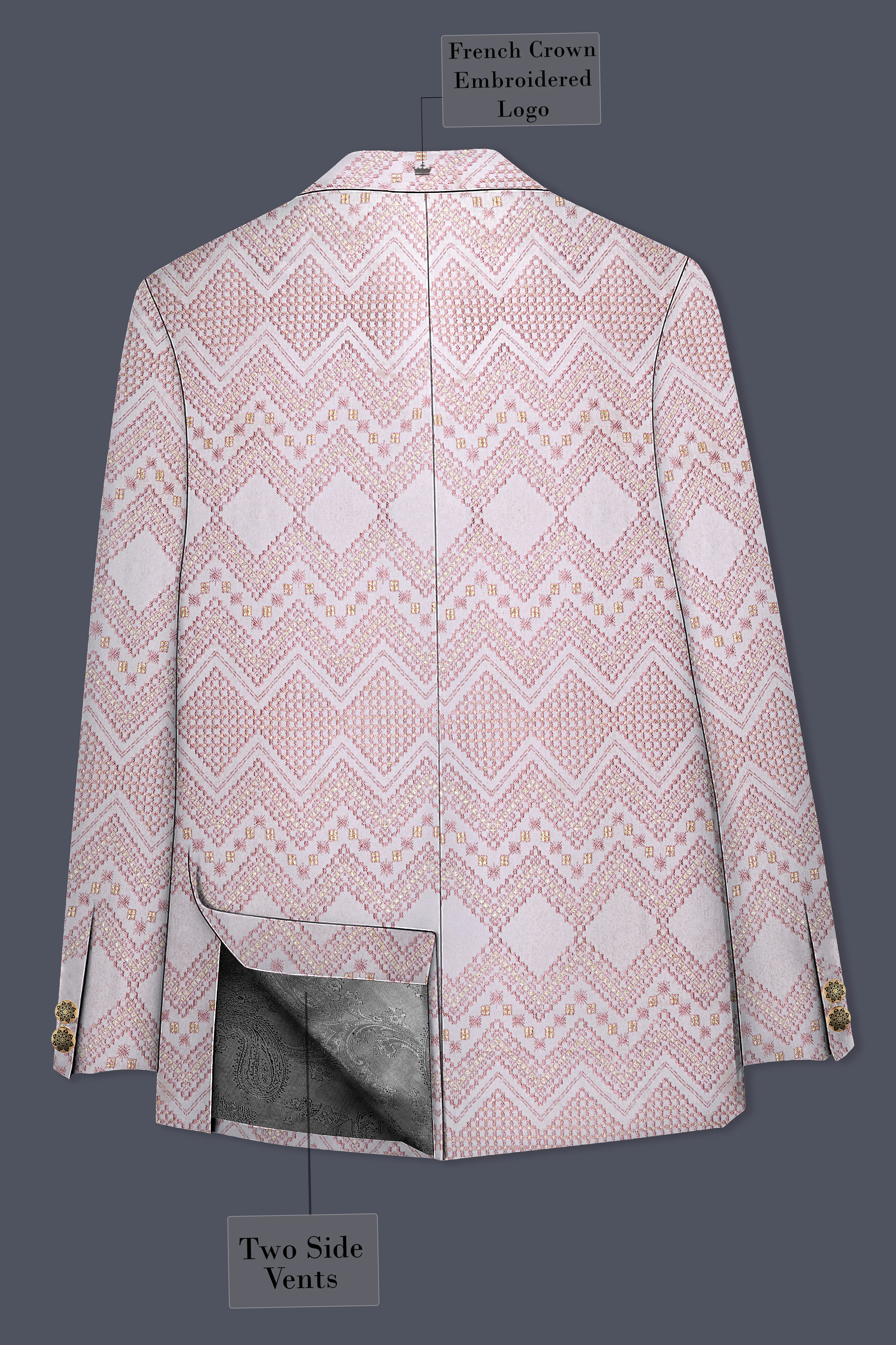 Blossom Pink Thread and Chevron Sequin Embroidered Cross Placket Bandhgala Jodhpuri - Image 7