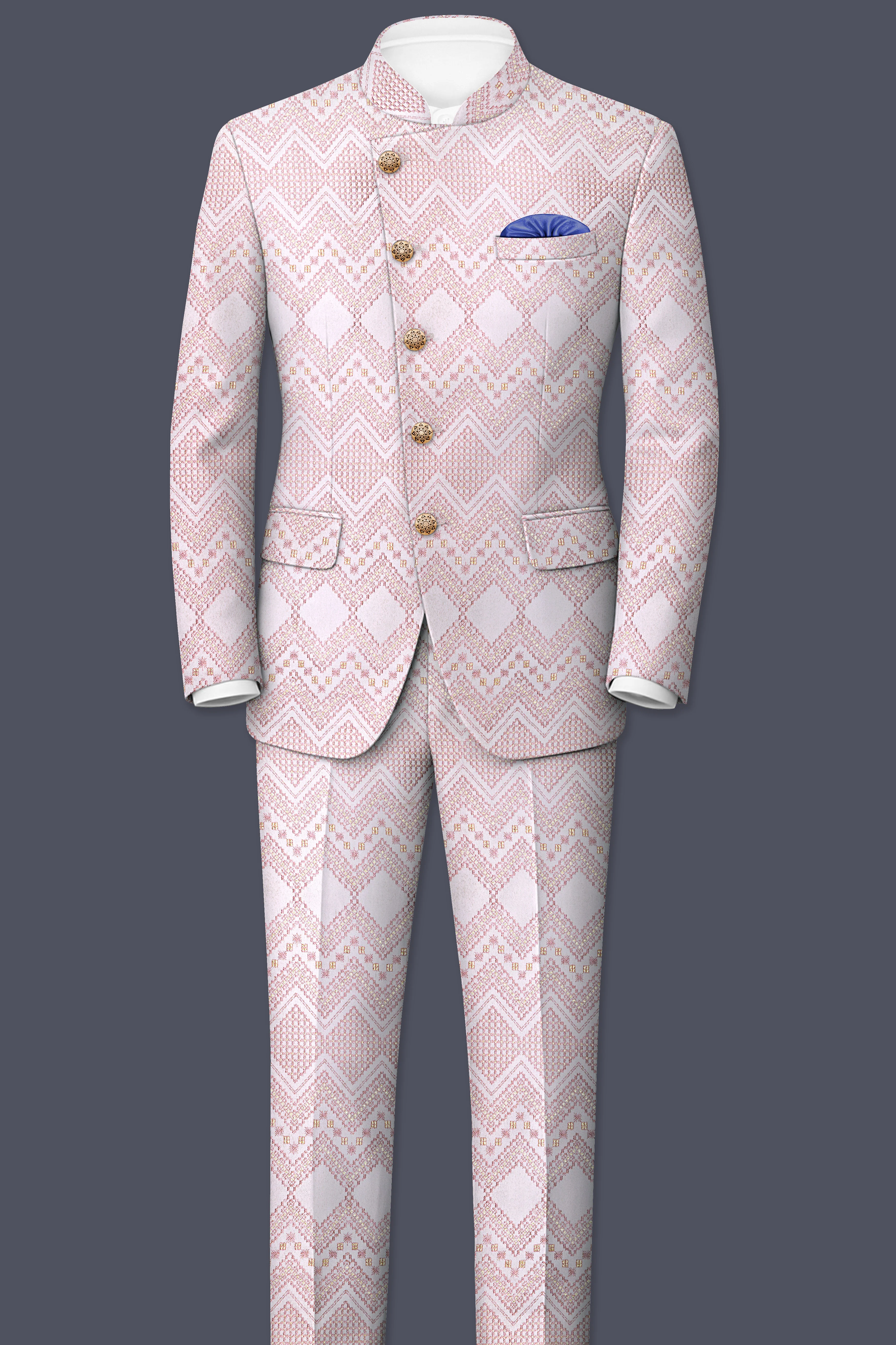 Blossom Pink Thread and Chevron Sequin Embroidered Cross Placket Bandhgala Jodhpuri - Image 8