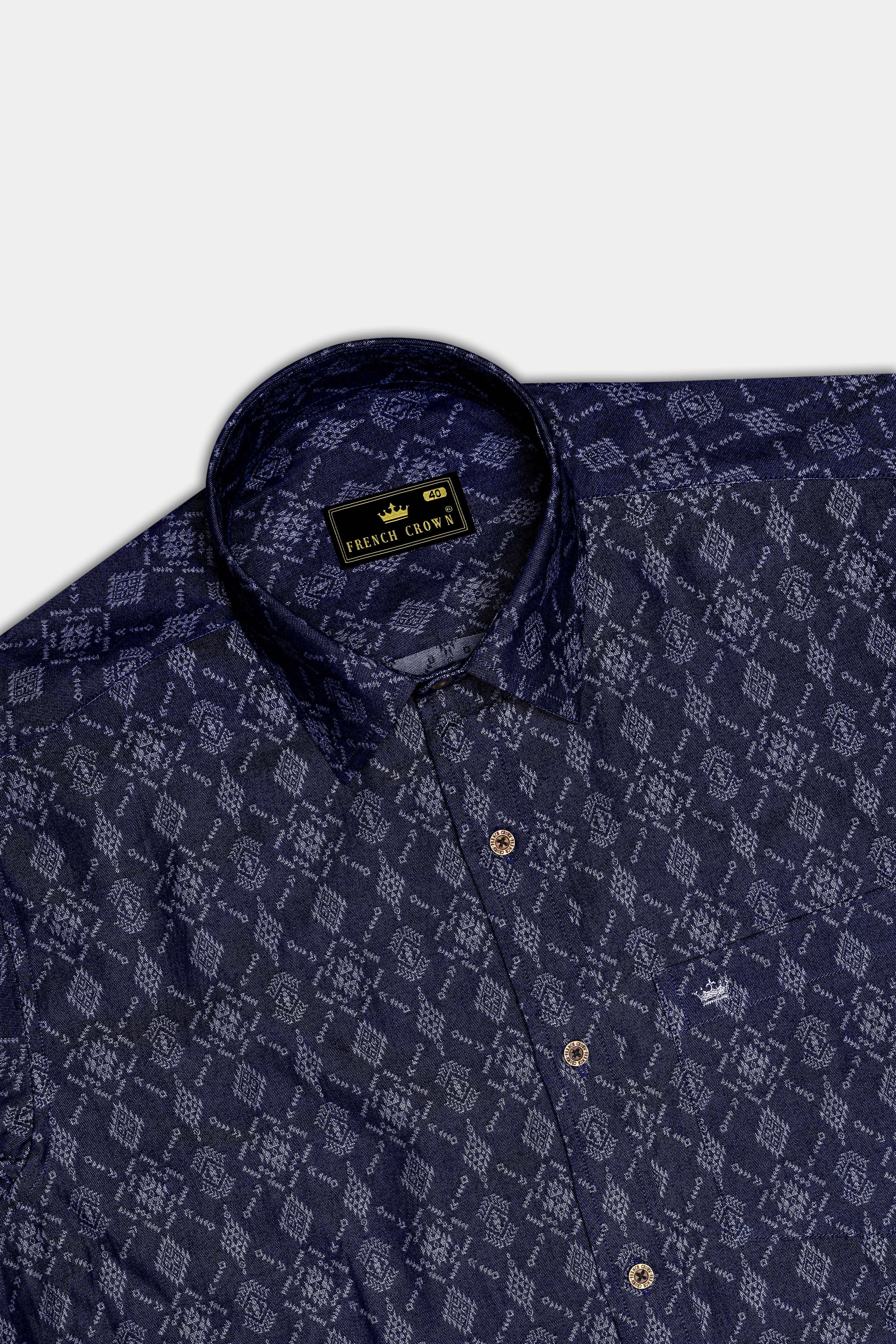 Bluikat-Haiti Denim Blue Ikat Print Super Soft Premium Cotton Casual Shirt - Image 5