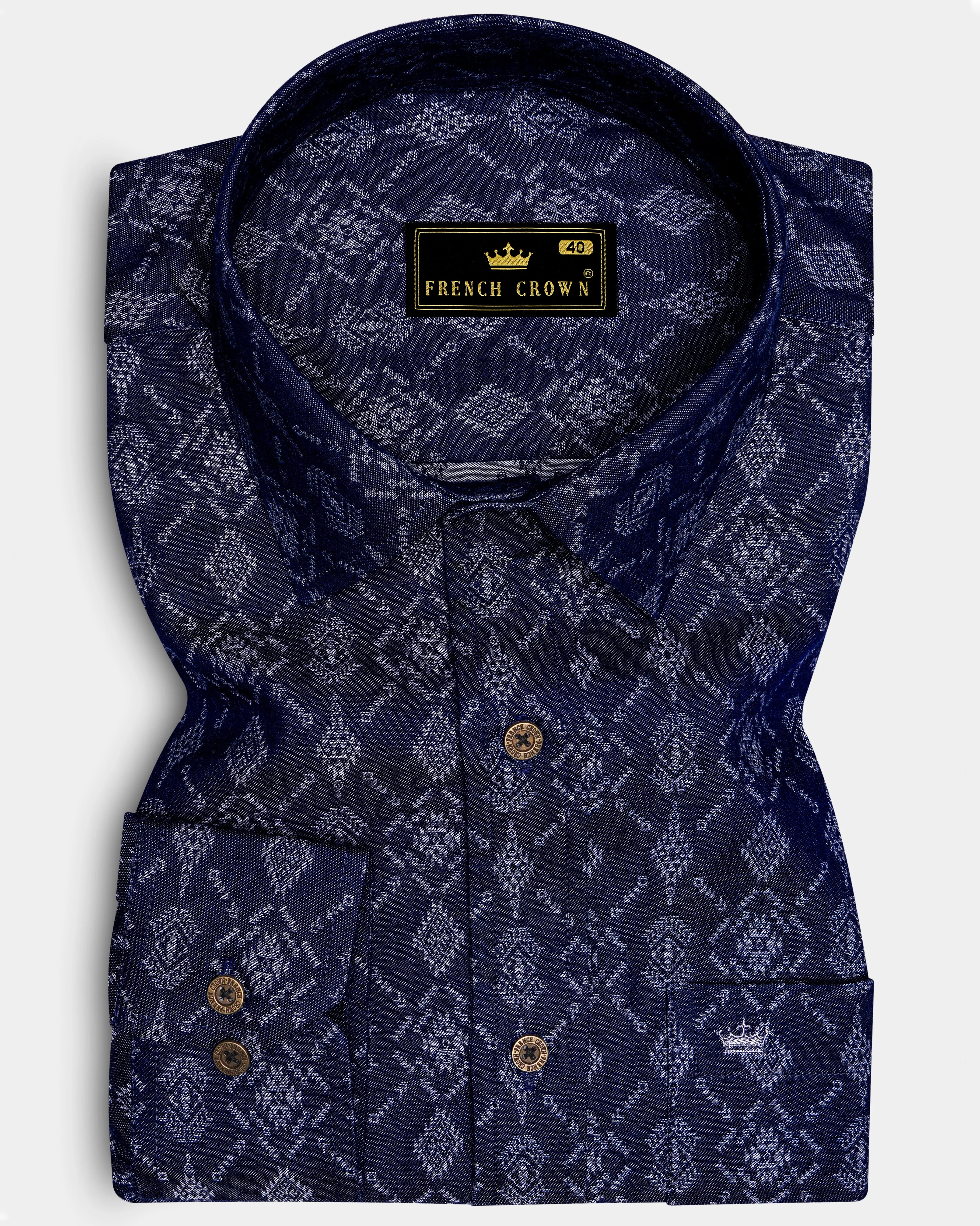 Bluikat-Haiti Denim Blue Ikat Print Super Soft Premium Cotton Casual Shirt - Image 6