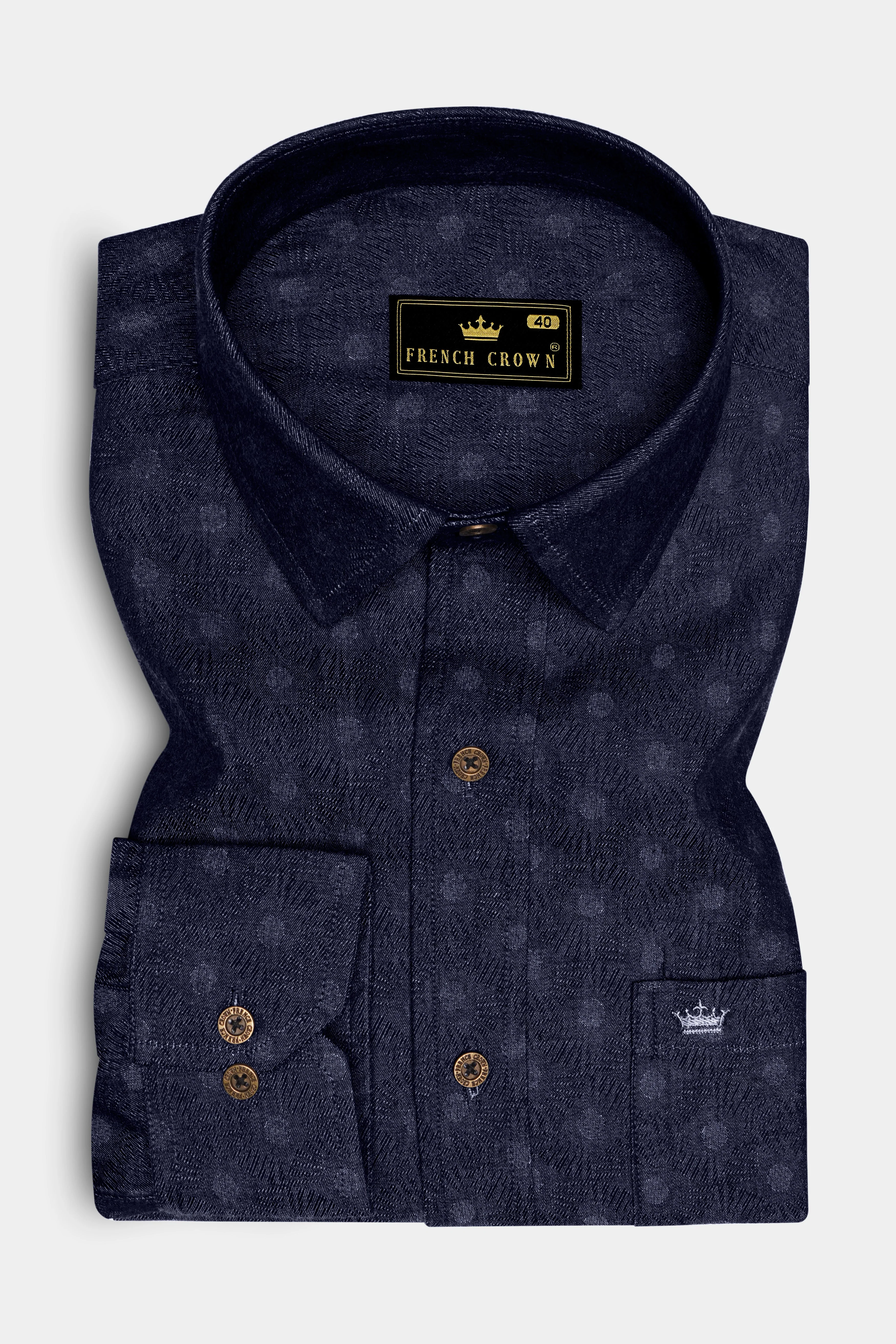 Bluvivo-Firefly Denim Blue Polka Dots Printed Super Soft Premium Cotton Casual Shirt - Image 4