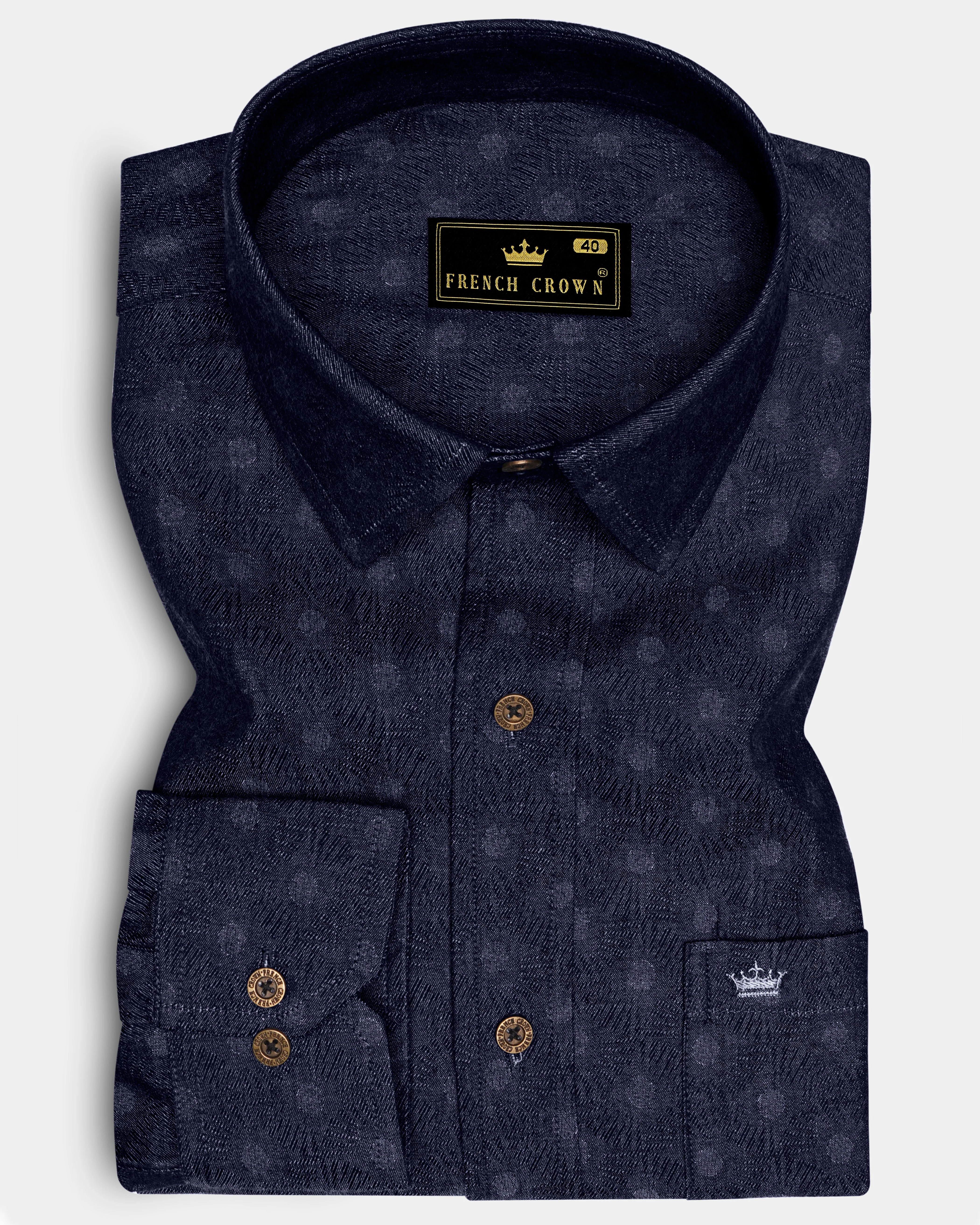 Bluvivo-Firefly Denim Blue Polka Dots Printed Super Soft Premium Cotton Casual Shirt - Image 6