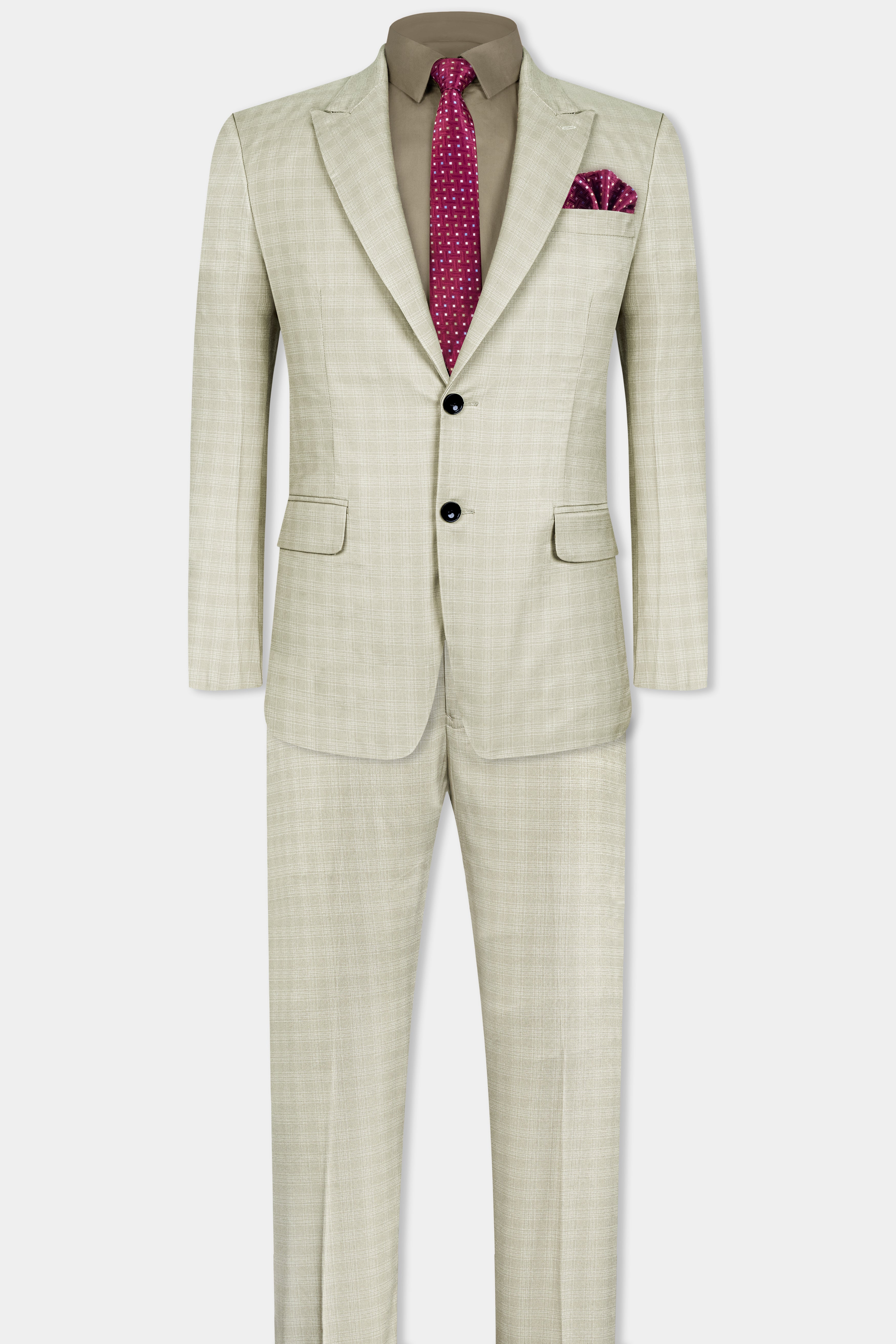 Bone Cream Subtle Plaid Woolrich Suit - Image 11