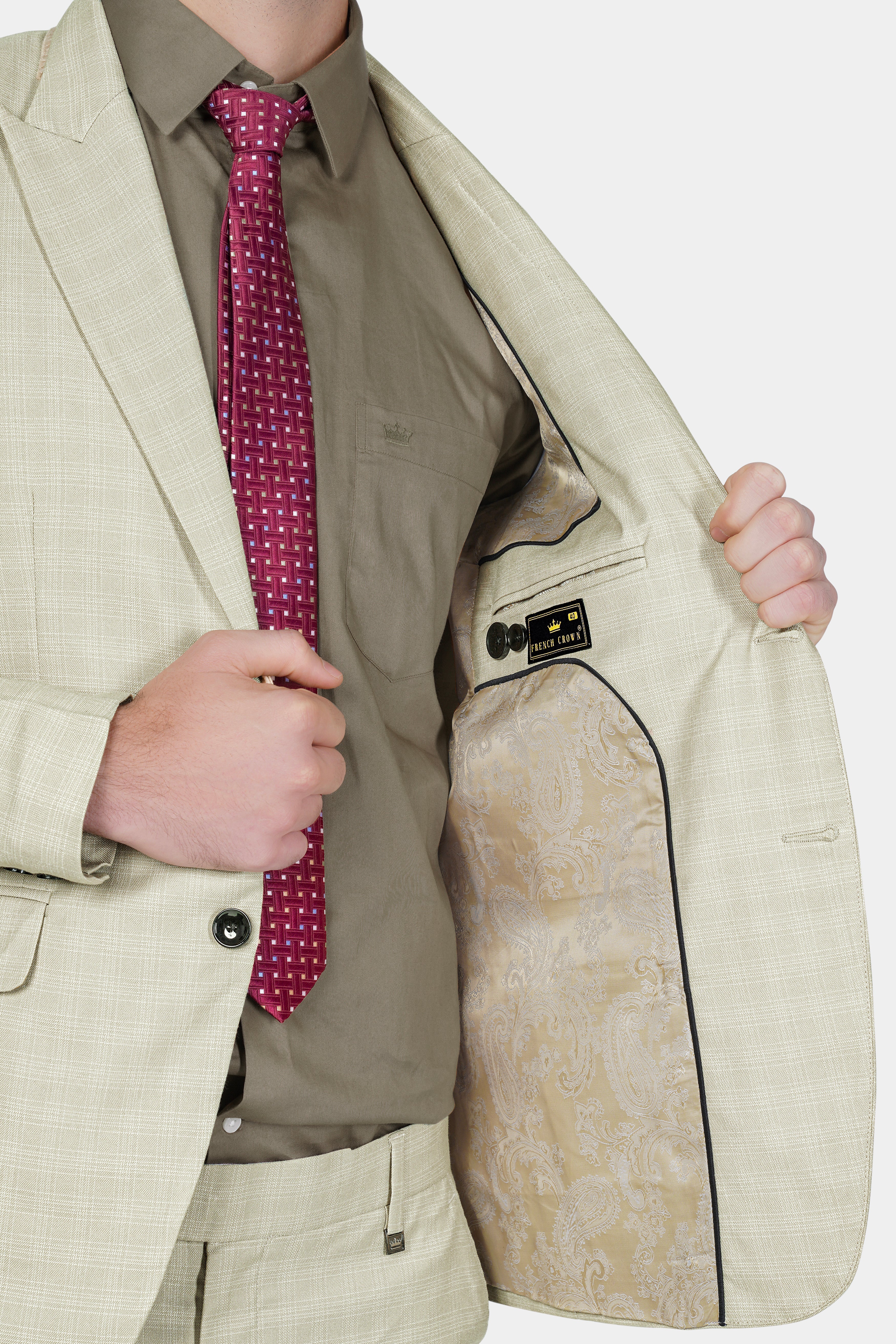 Bone Cream Subtle Plaid Woolrich Suit - Image 5