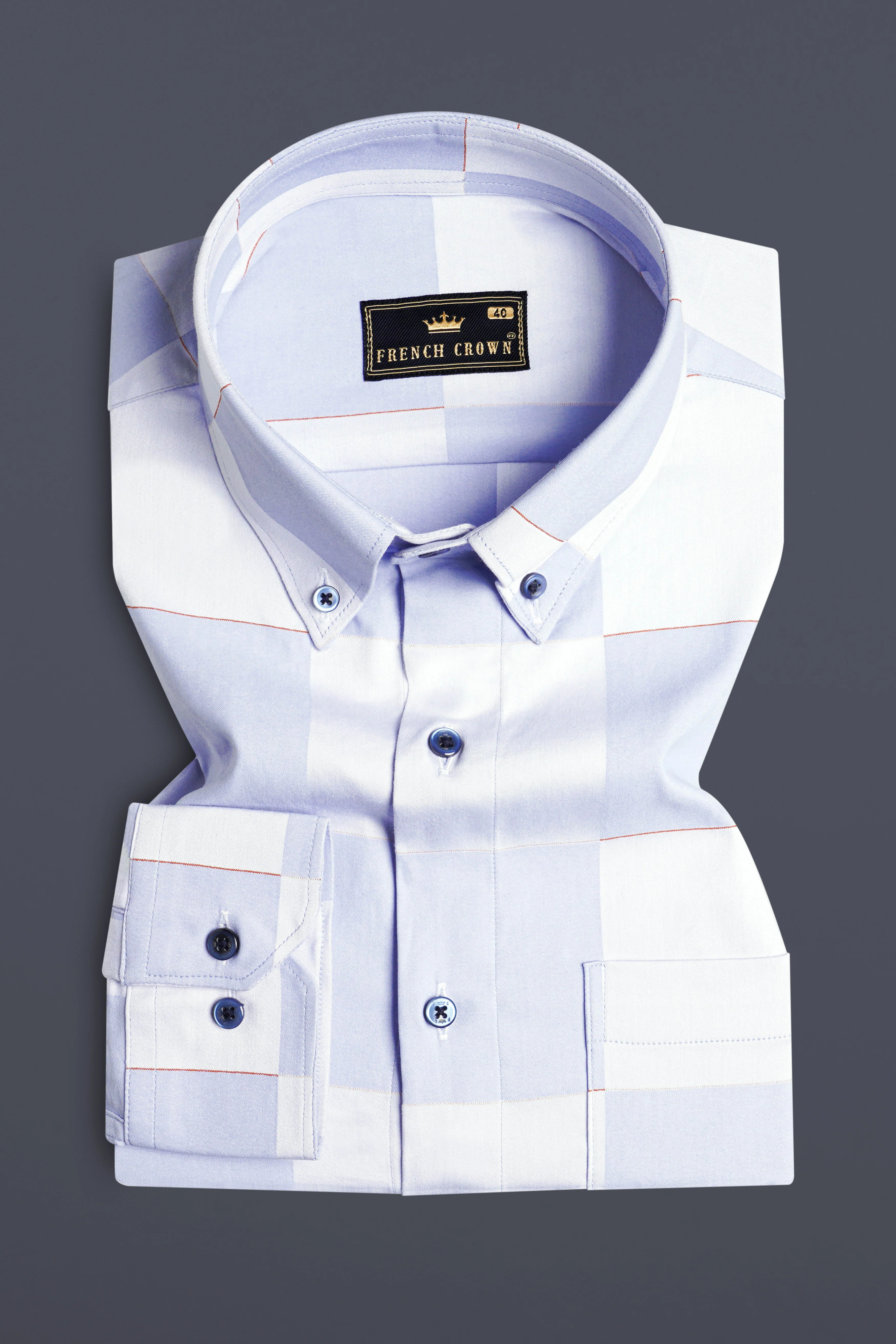 Bright White and Tealish Blue Checked Jacquard Textured Premium Giza Cotton Shirt - Image 3