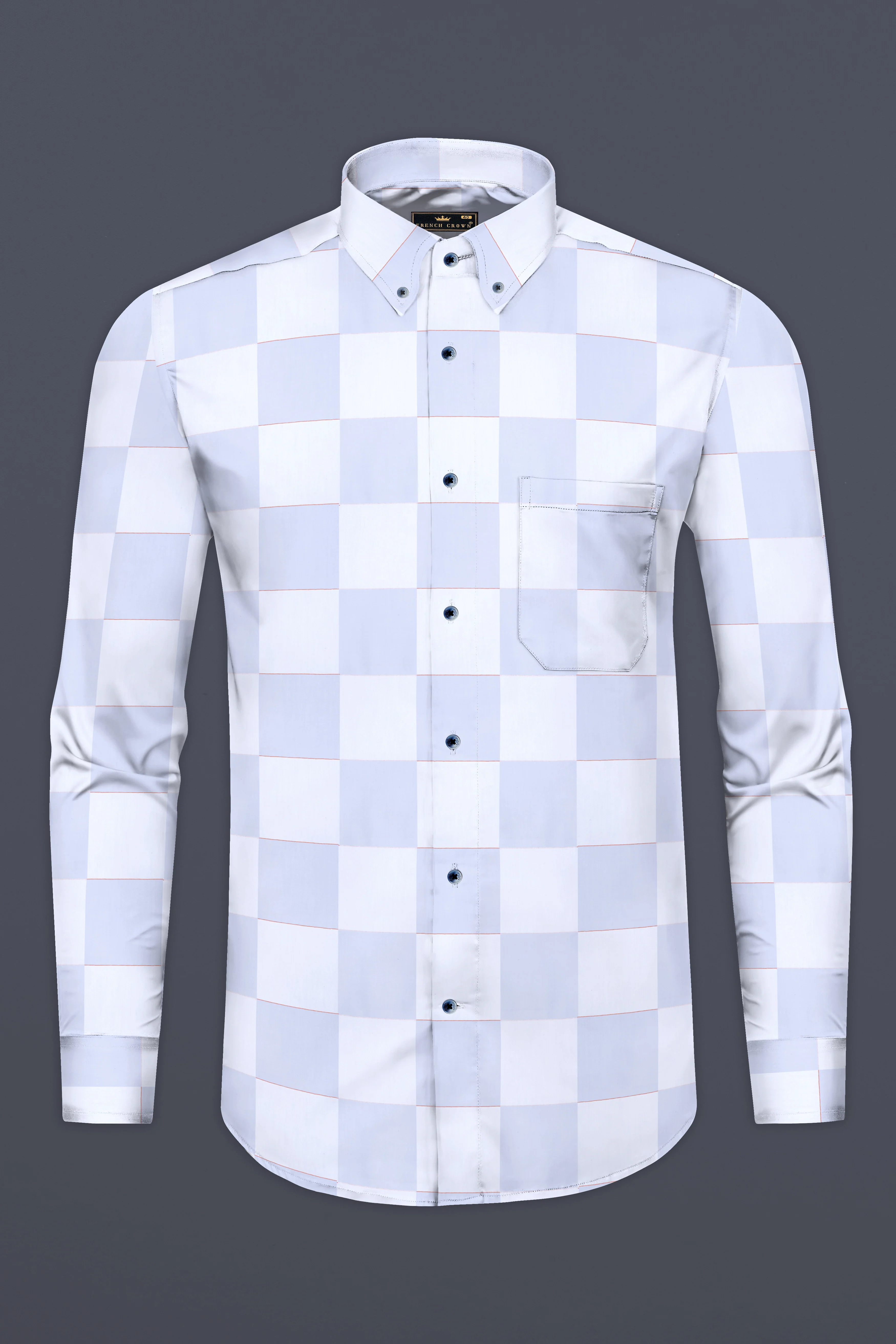 Bright White and Tealish Blue Checked Jacquard Textured Premium Giza Cotton Shirt - Image 4