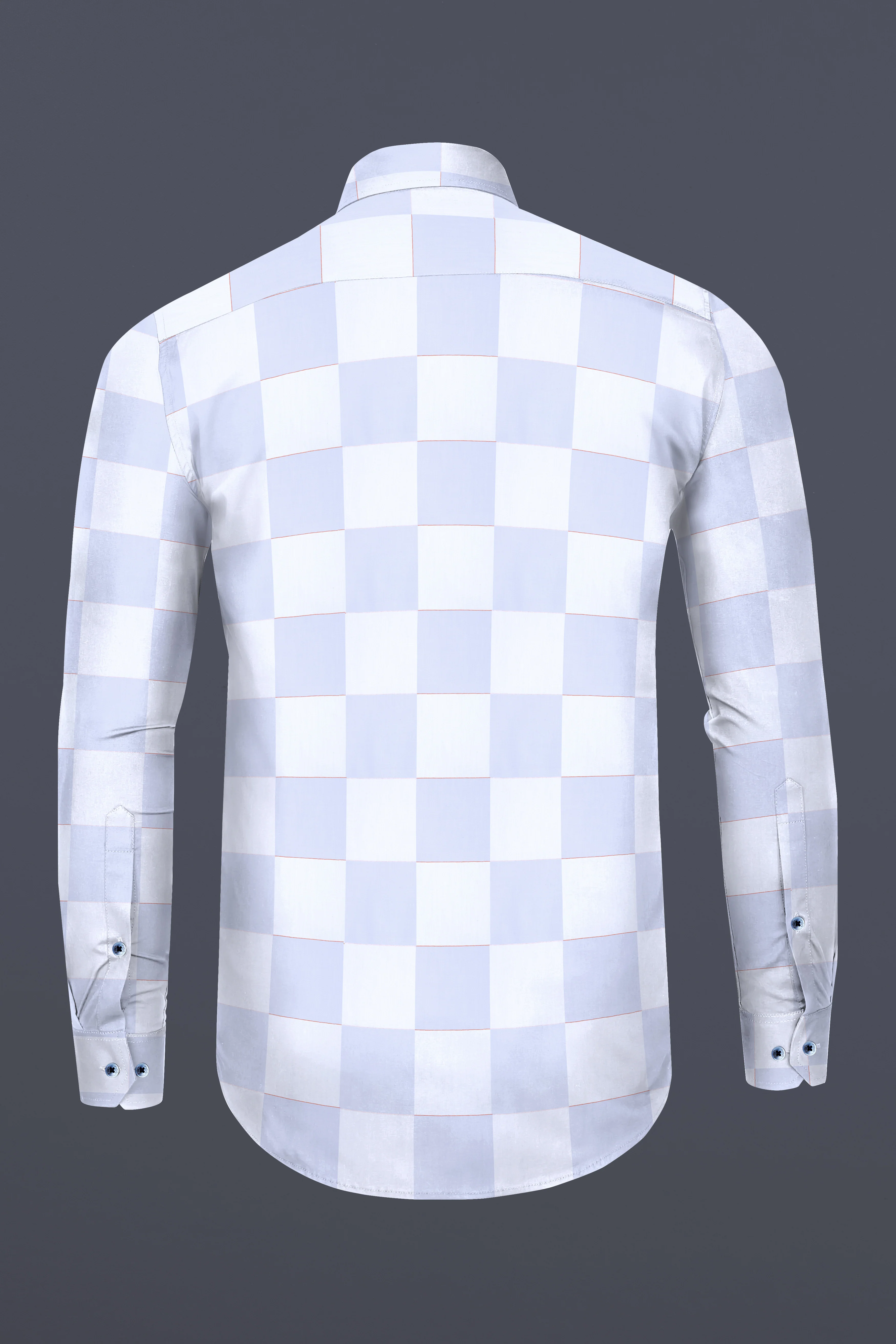 Bright White and Tealish Blue Checked Jacquard Textured Premium Giza Cotton Shirt - Image 5