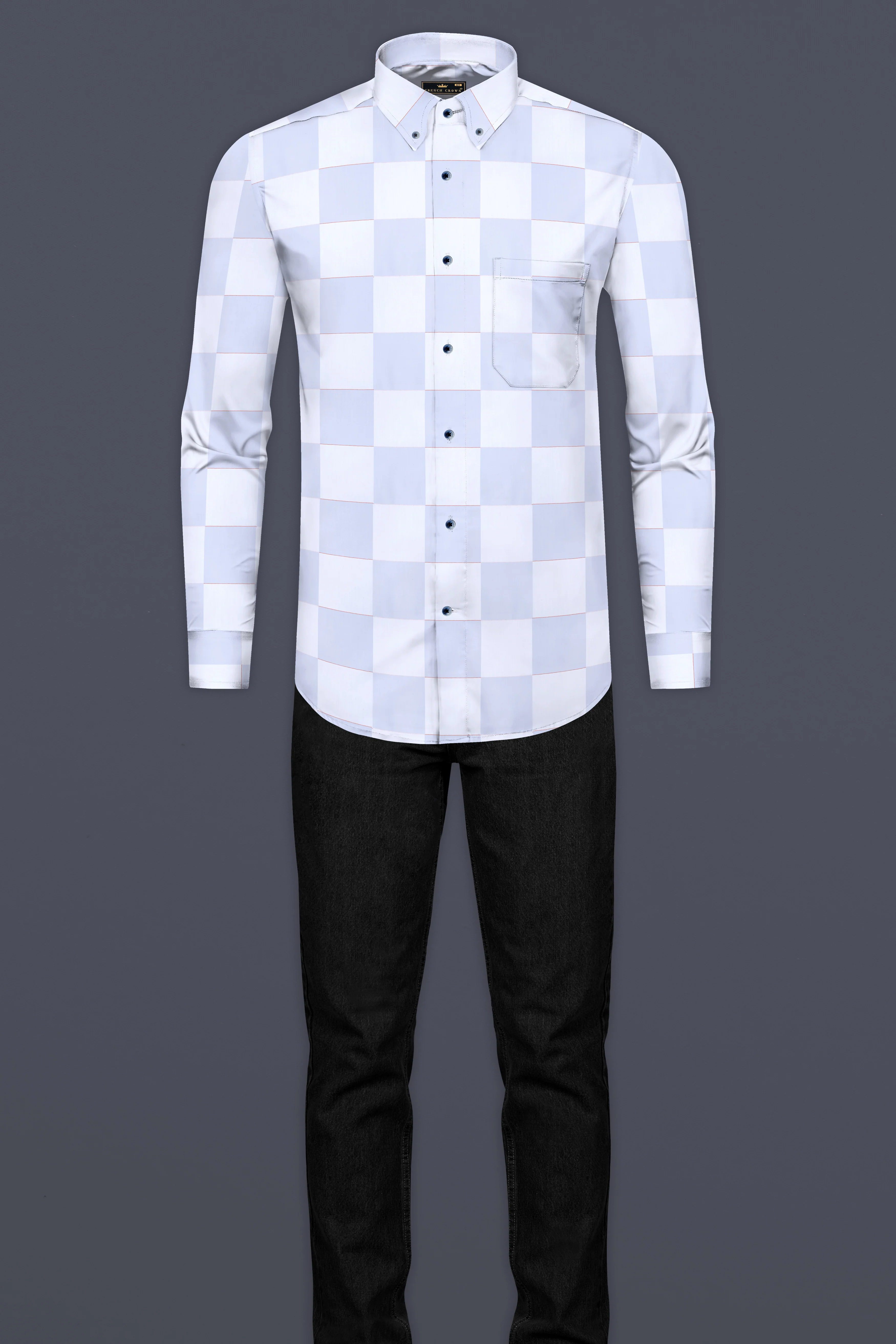Bright White and Tealish Blue Checked Jacquard Textured Premium Giza Cotton Shirt - Image 6