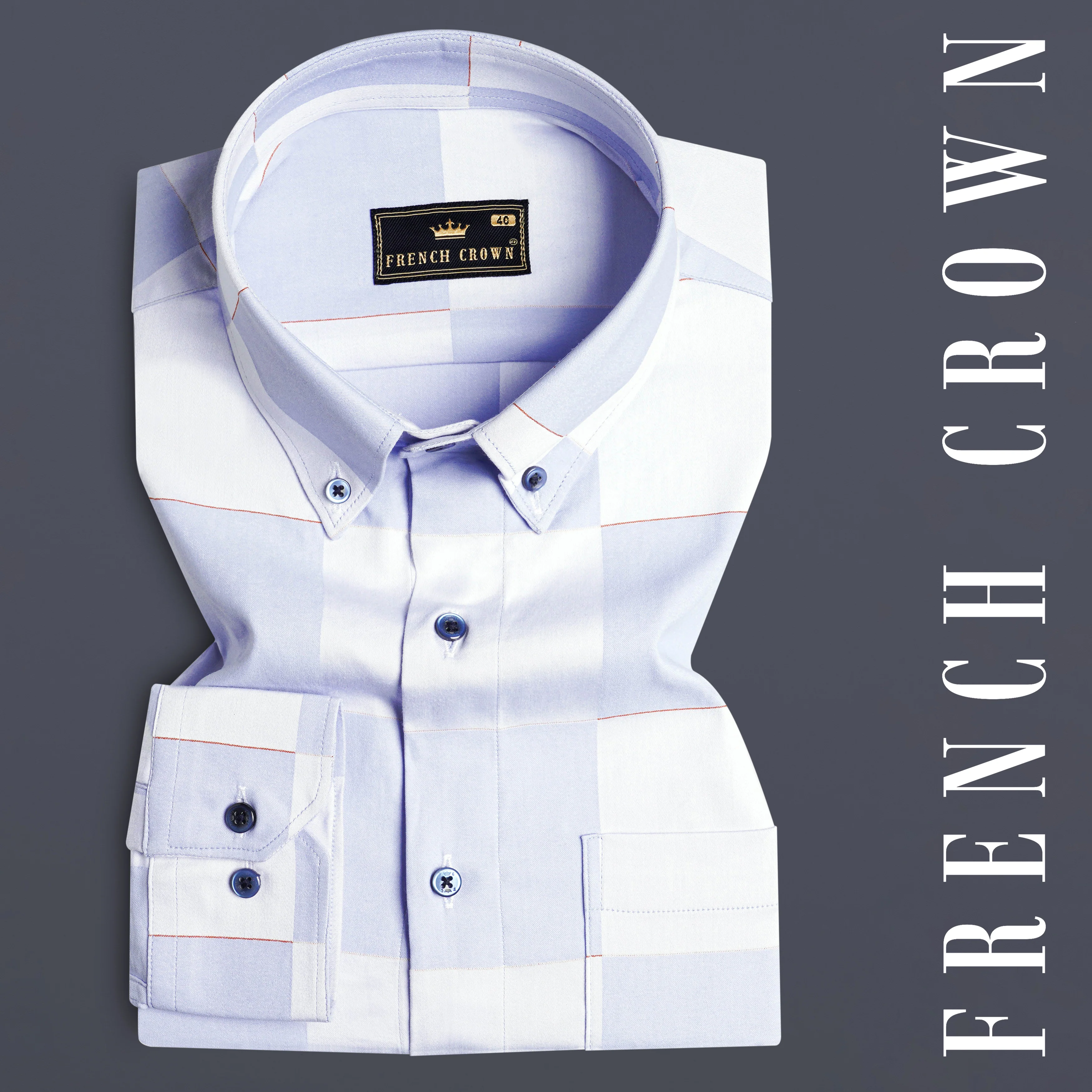 Bright White and Tealish Blue Checked Jacquard Textured Premium Giza Cotton Shirt - Image 7