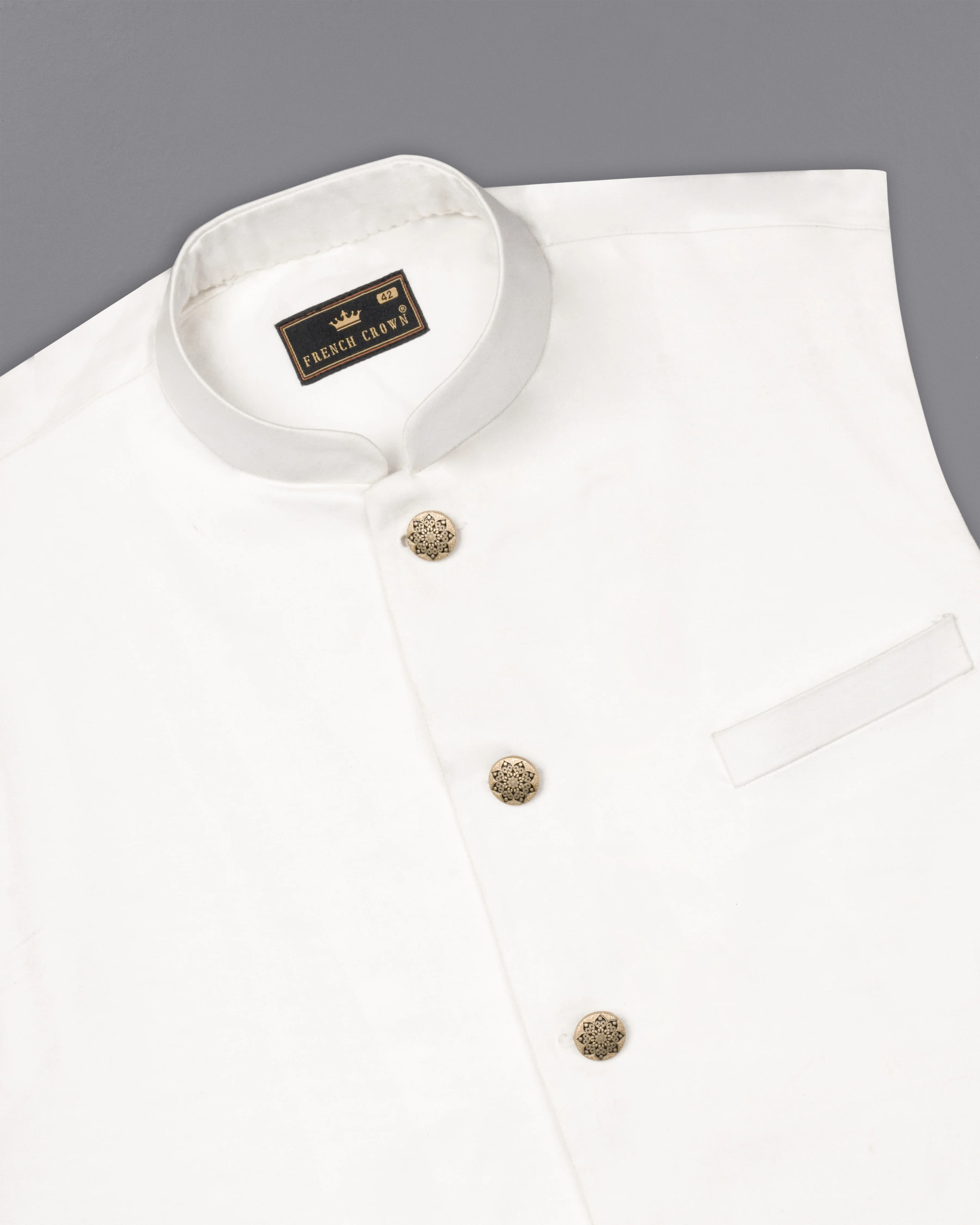 Bright White Solid Stretchable Premium Cotton Traveler Nehru Jacket - Image 4