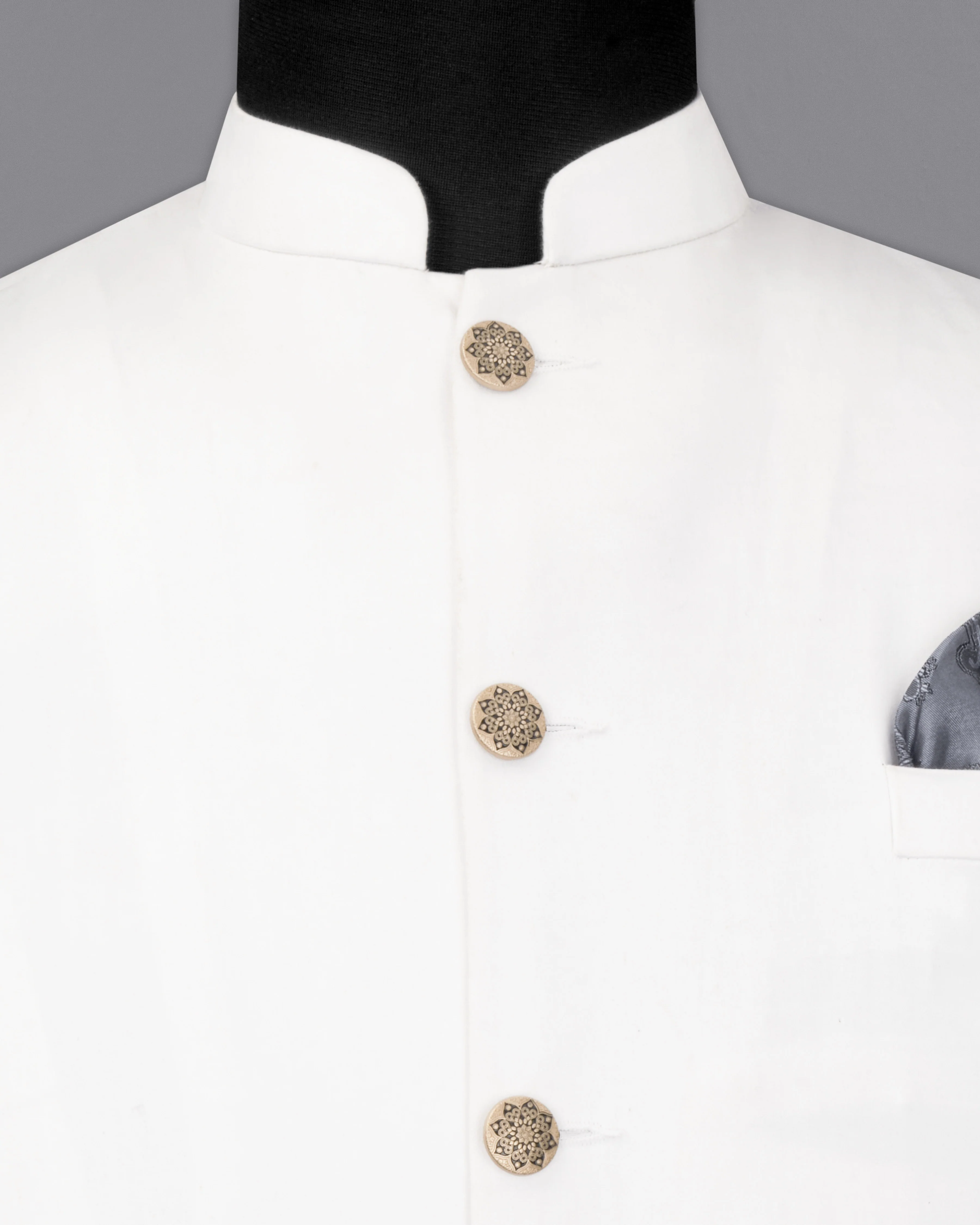 Bright White Solid Stretchable Premium Cotton Traveler Nehru Jacket - Image 5