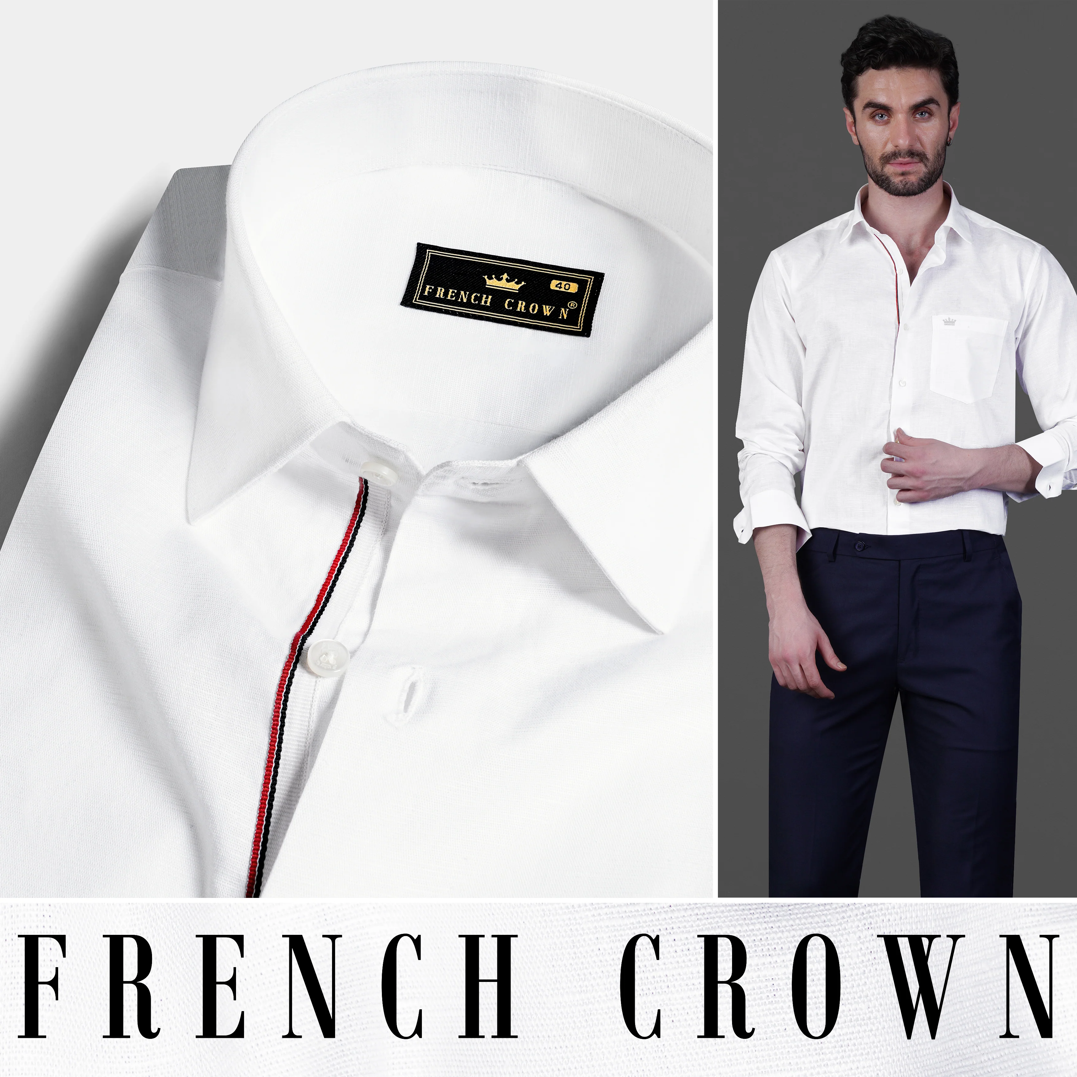 Bright White Detailed Luxurious Italian Linen SHIRT - Image 12