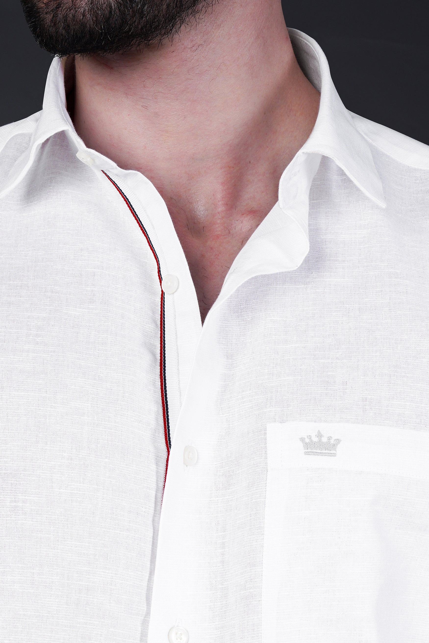 Bright White Detailed Luxurious Italian Linen SHIRT - Image 4