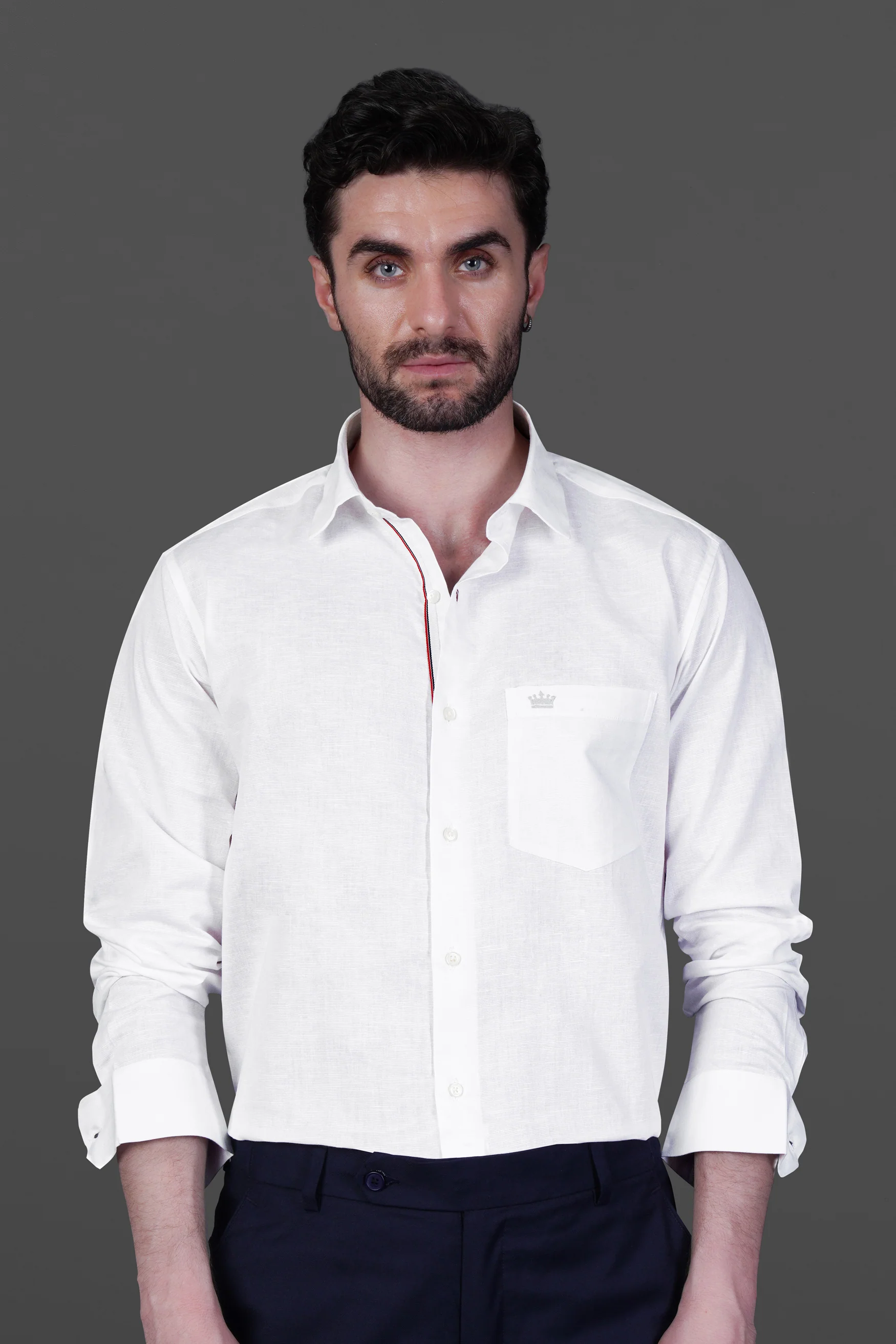 Bright White Detailed Luxurious Italian Linen SHIRT - Image 5