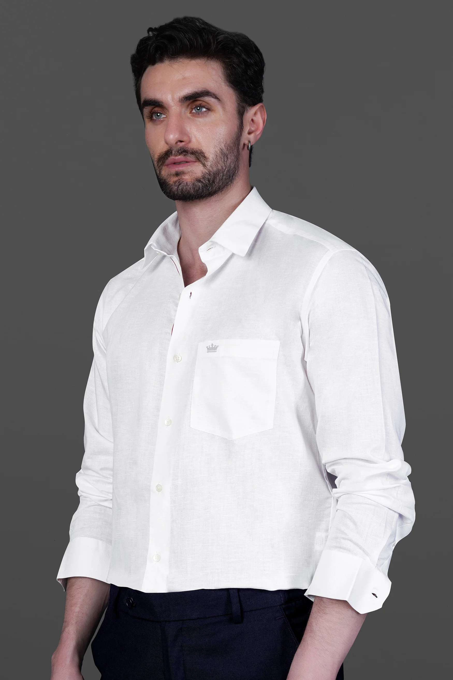 Bright White Detailed Luxurious Italian Linen SHIRT - Image 6