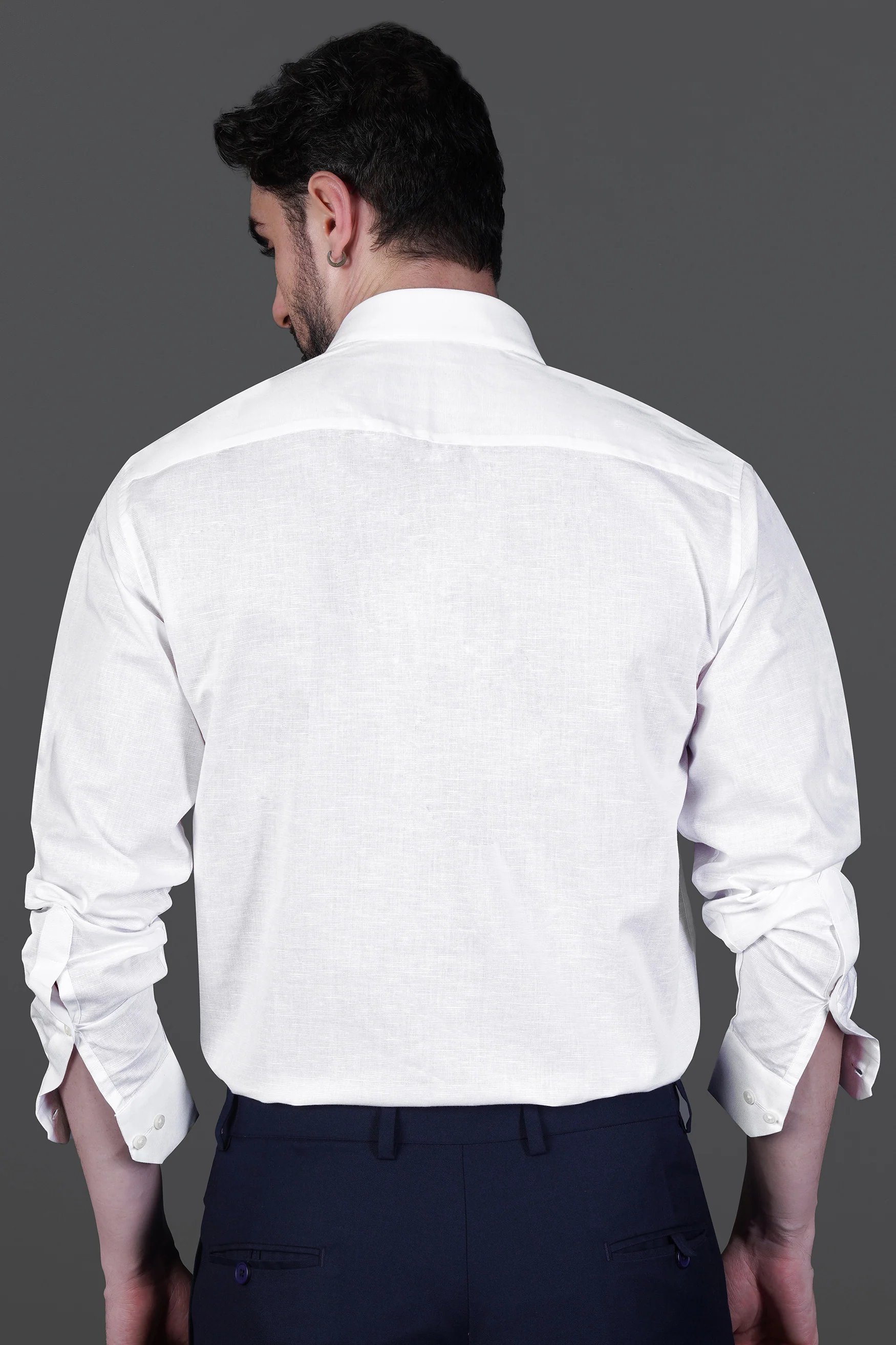 Bright White Detailed Luxurious Italian Linen SHIRT - Image 9