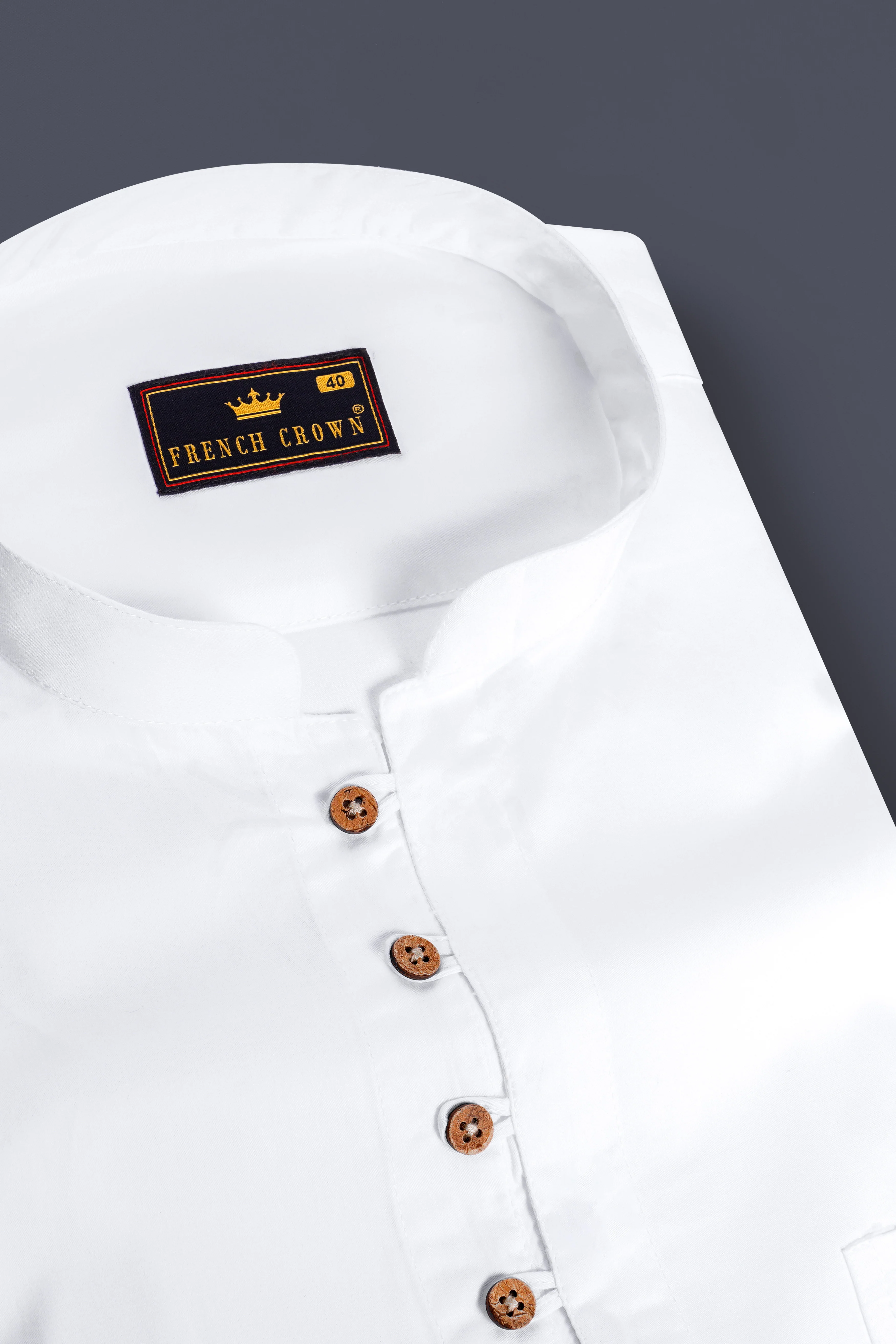 Bright White Subtle Sheen Indian Kurta Style Super Soft Giza Cotton SHIRT - Image 4