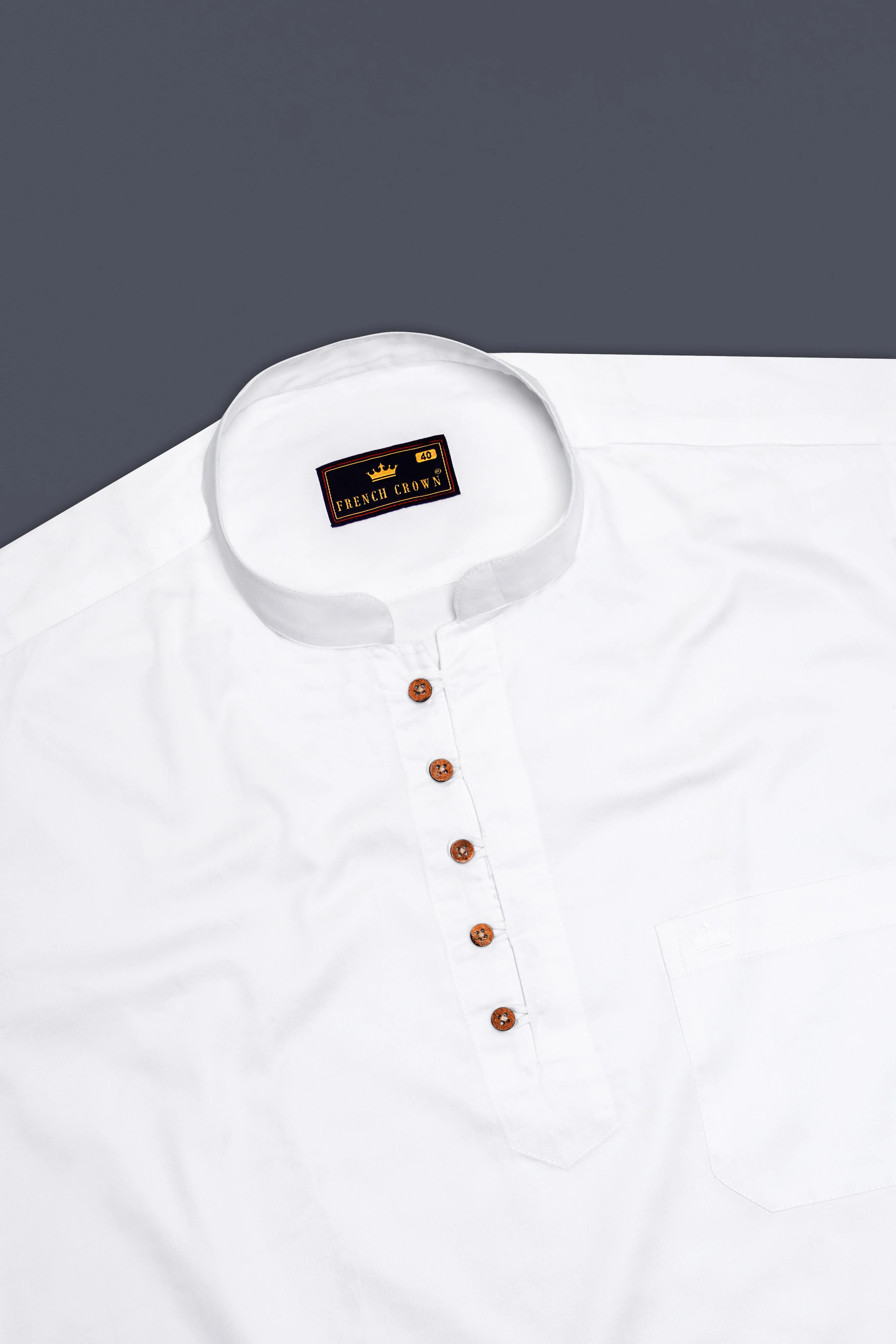 Bright White Subtle Sheen Indian Kurta Style Super Soft Giza Cotton SHIRT - Image 5