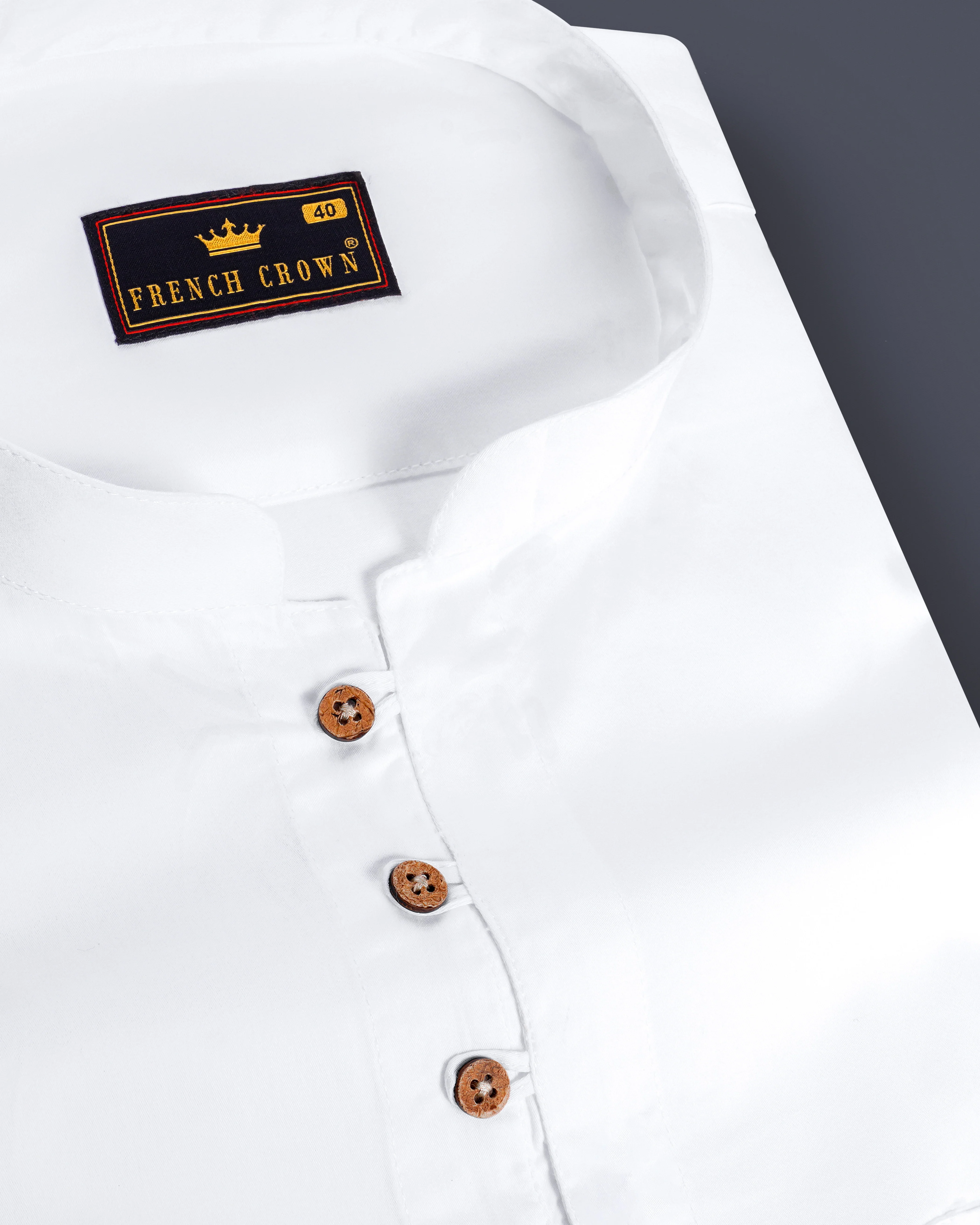 Bright White Subtle Sheen Indian Kurta Style Super Soft Giza Cotton SHIRT - Image 6