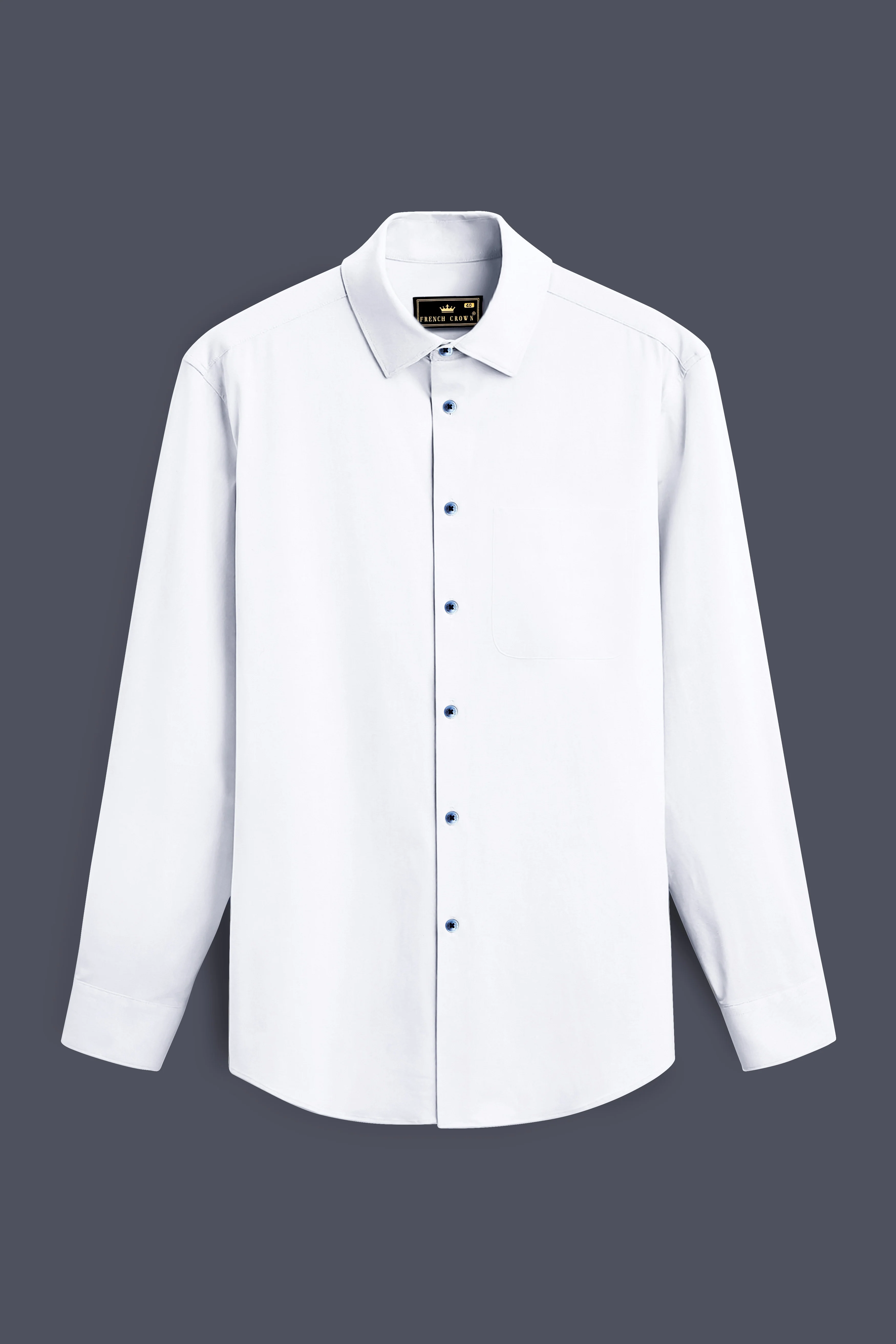 Bright White Subtle Sheen Super Soft Blue Button Premium Cotton Shirt - Image 5